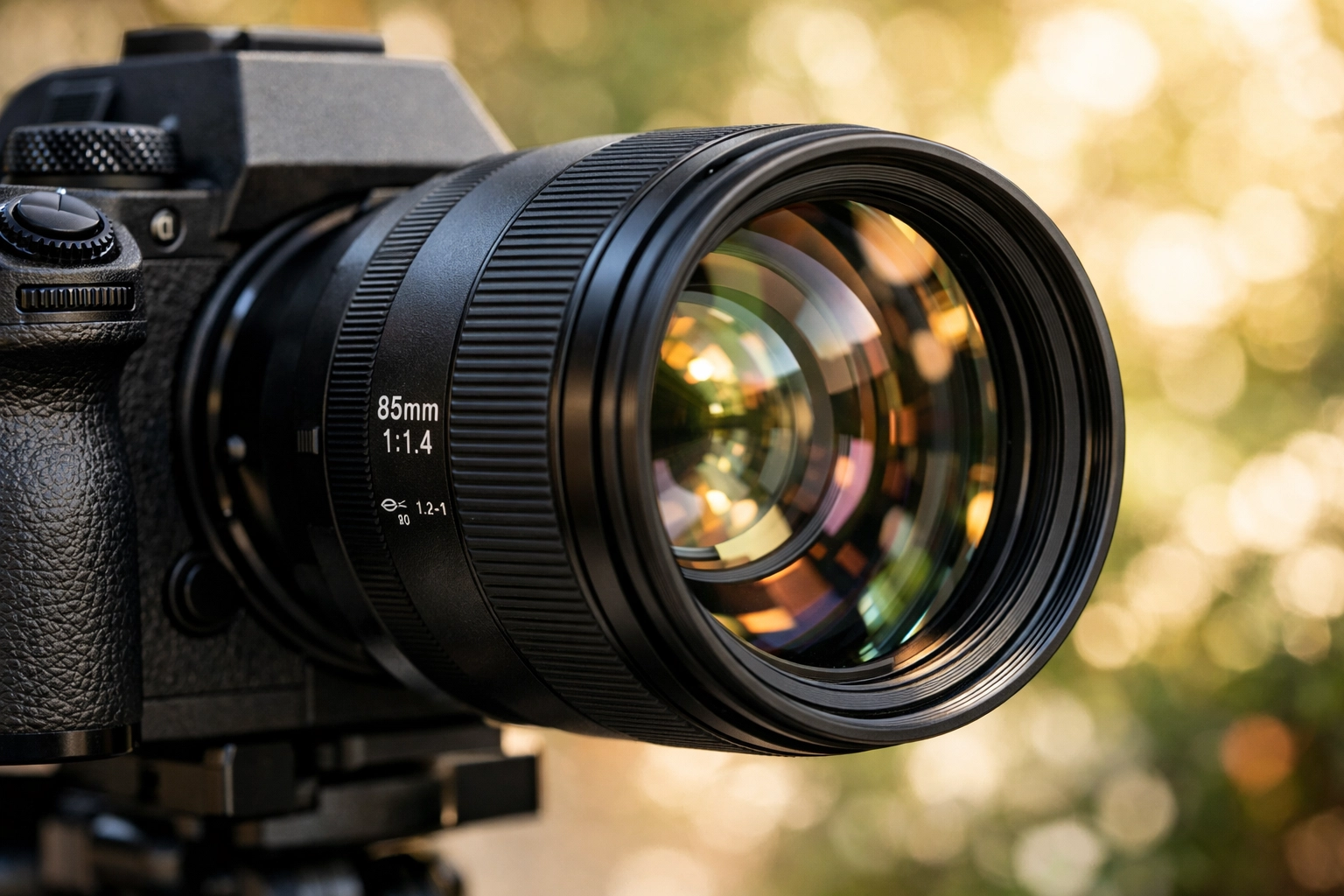 Mirrorless camera with an 85mm lens illustrating essential gear for portrait photography techniques.