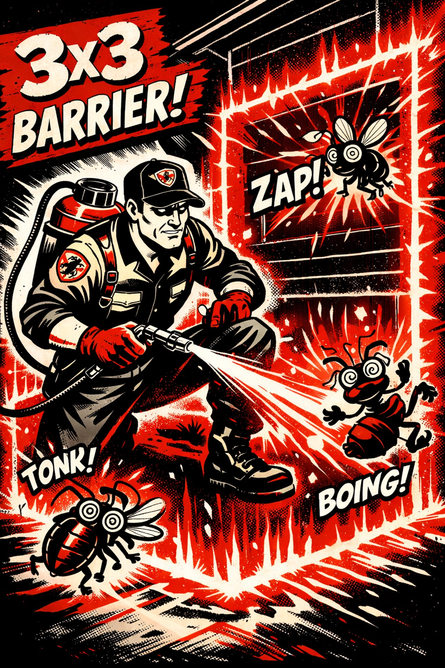 Professional exterminator applying the 3x3 barrier defense to protect a Birmingham home from pests.