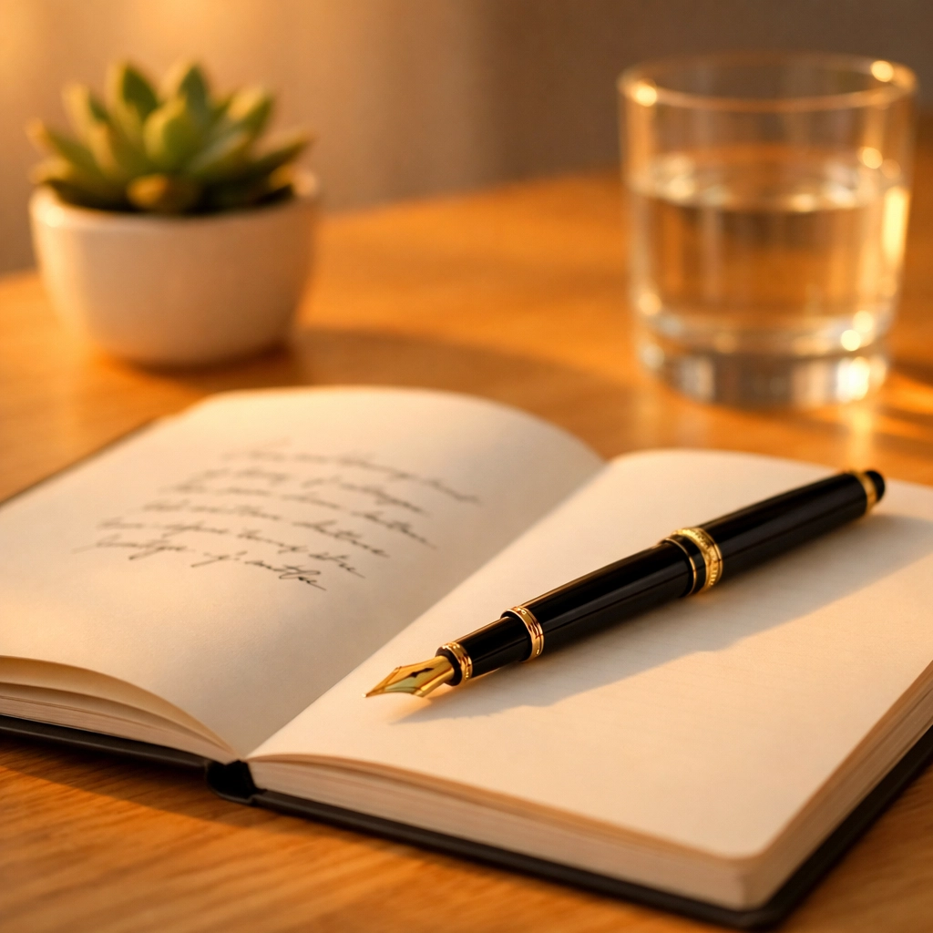 Libreta abierta sobre escritorio minimalista para realizar un volcado mental de tareas.