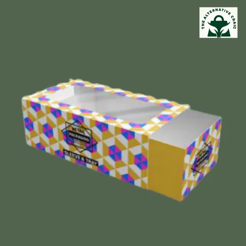 Colorful, compostable bakery box with a transparent top window