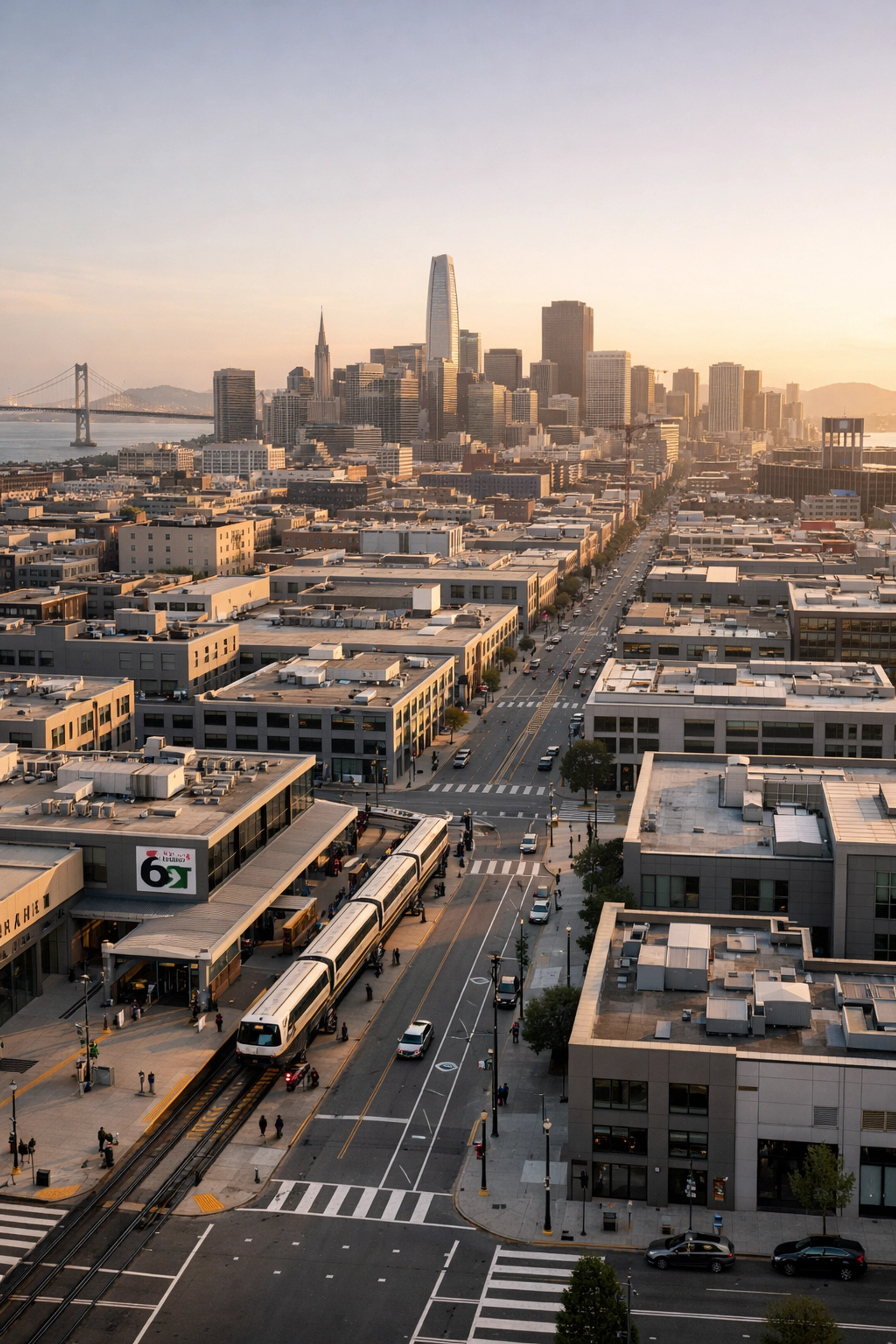 Aerial view of San Francisco's SoMa district showing accessible product launch venue locations