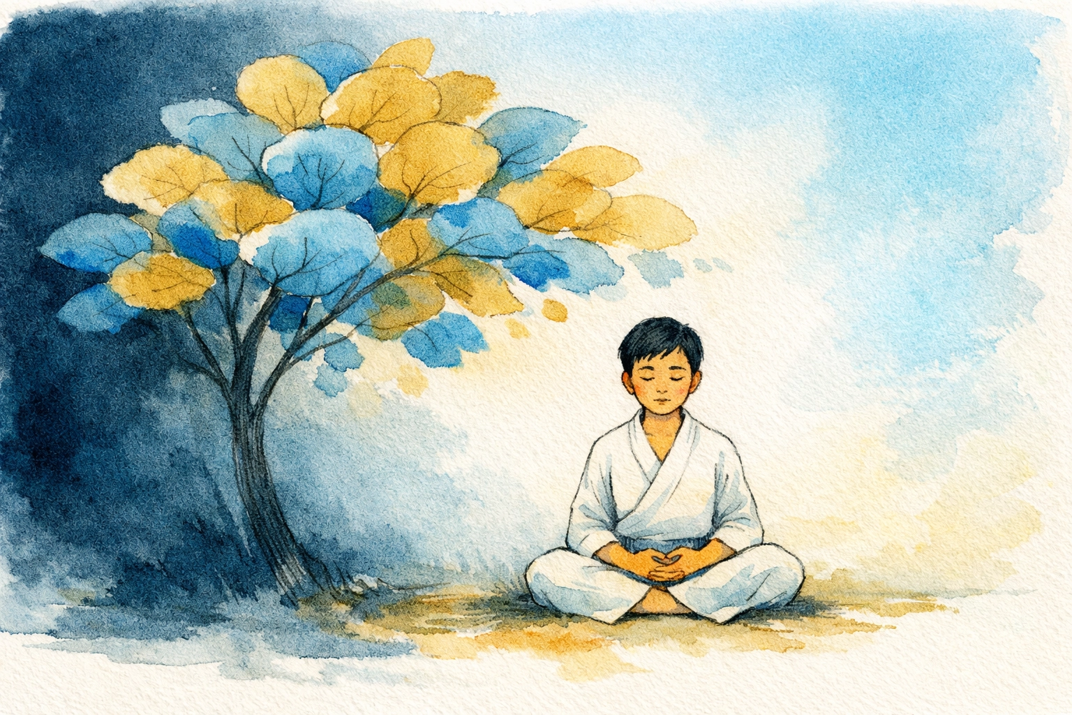 A person sitting in peaceful reflection under an abstract tree, representing spiritual wellness and God's hope.