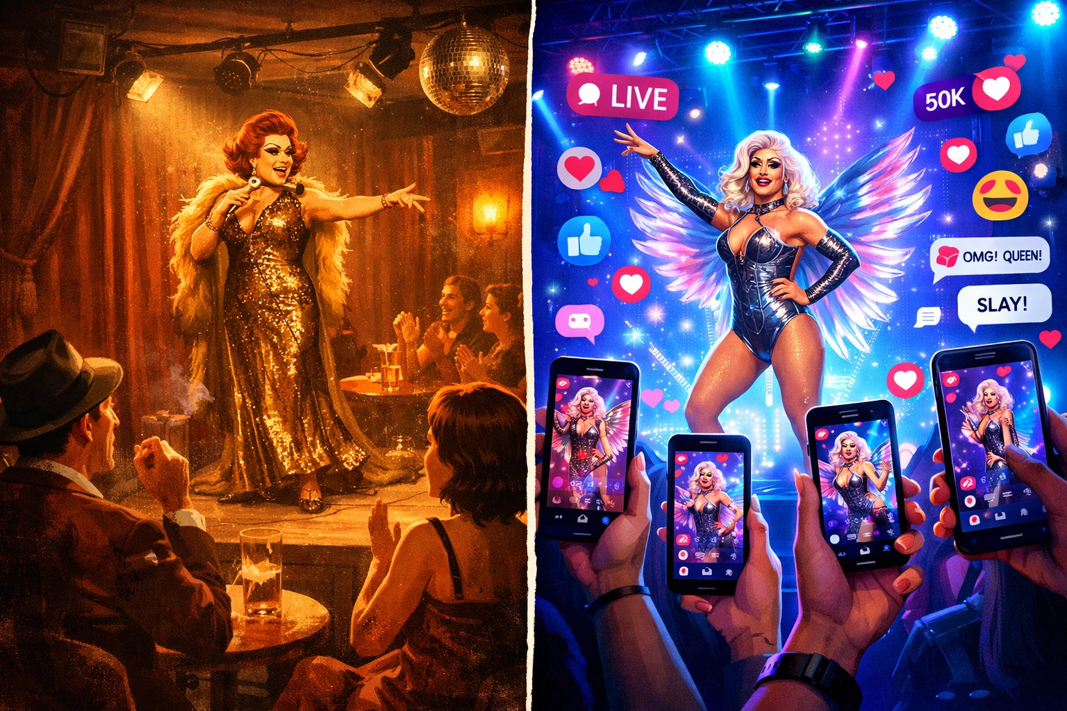 Evolution of drag art from 1970s underground clubs to modern social media performances
