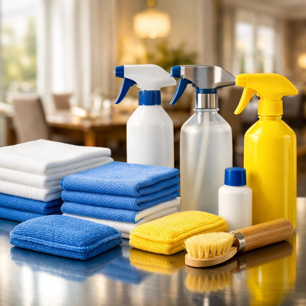 Eco-friendly cleaning supplies ready for efficient house cleaning Worcester MA by the Ninja team.