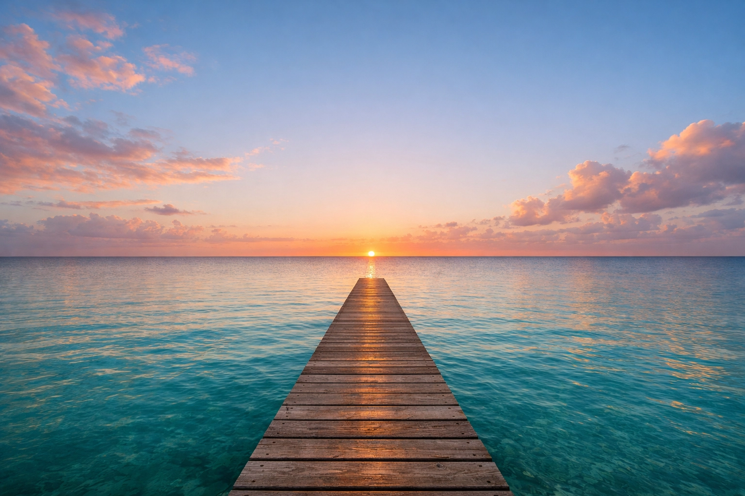 A perfectly level sunrise horizon over the sea, a common fix for better landscape photography results.