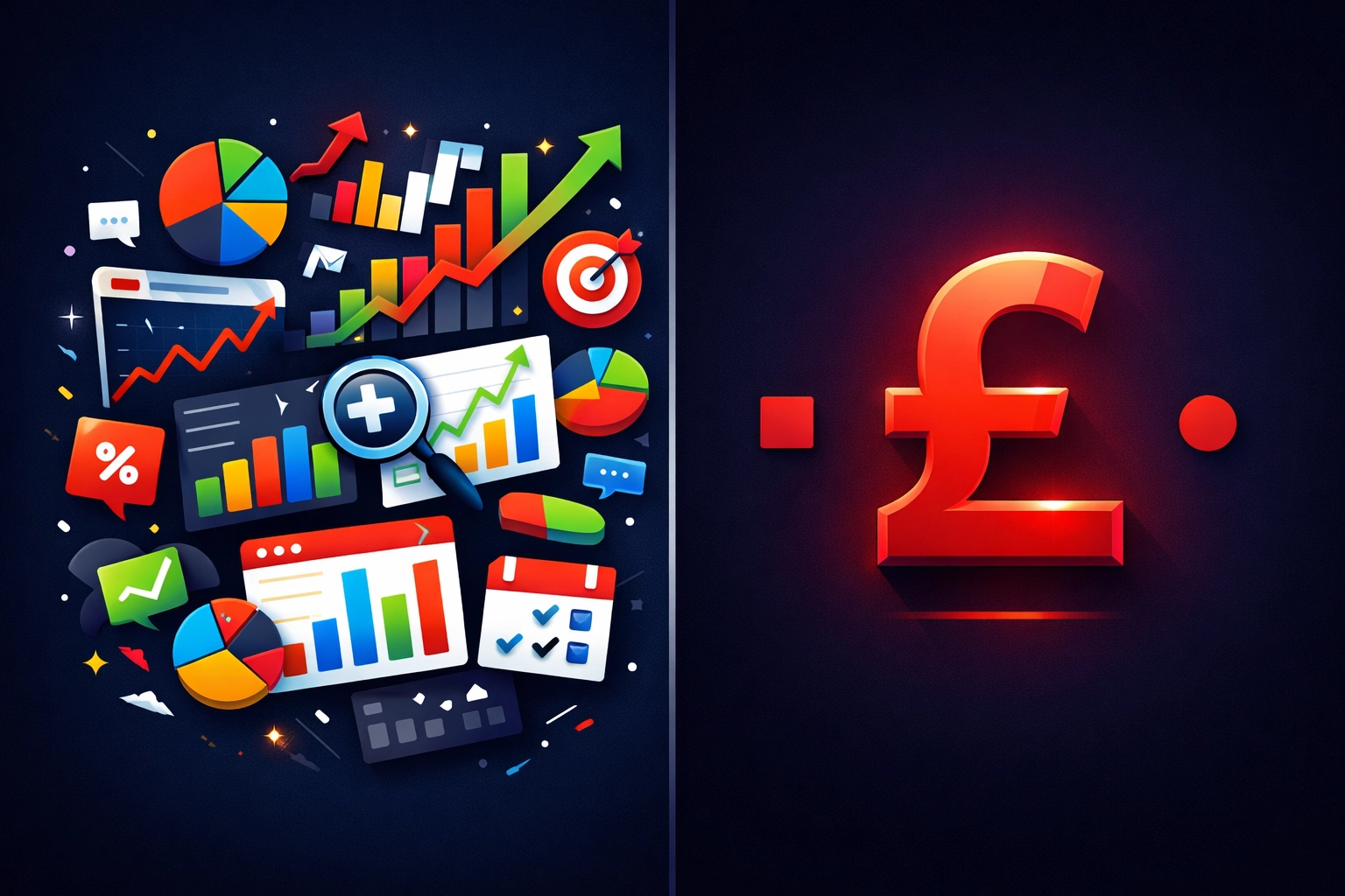 Website analytics dashboard versus revenue symbol showing vanity metrics vs actual ROI