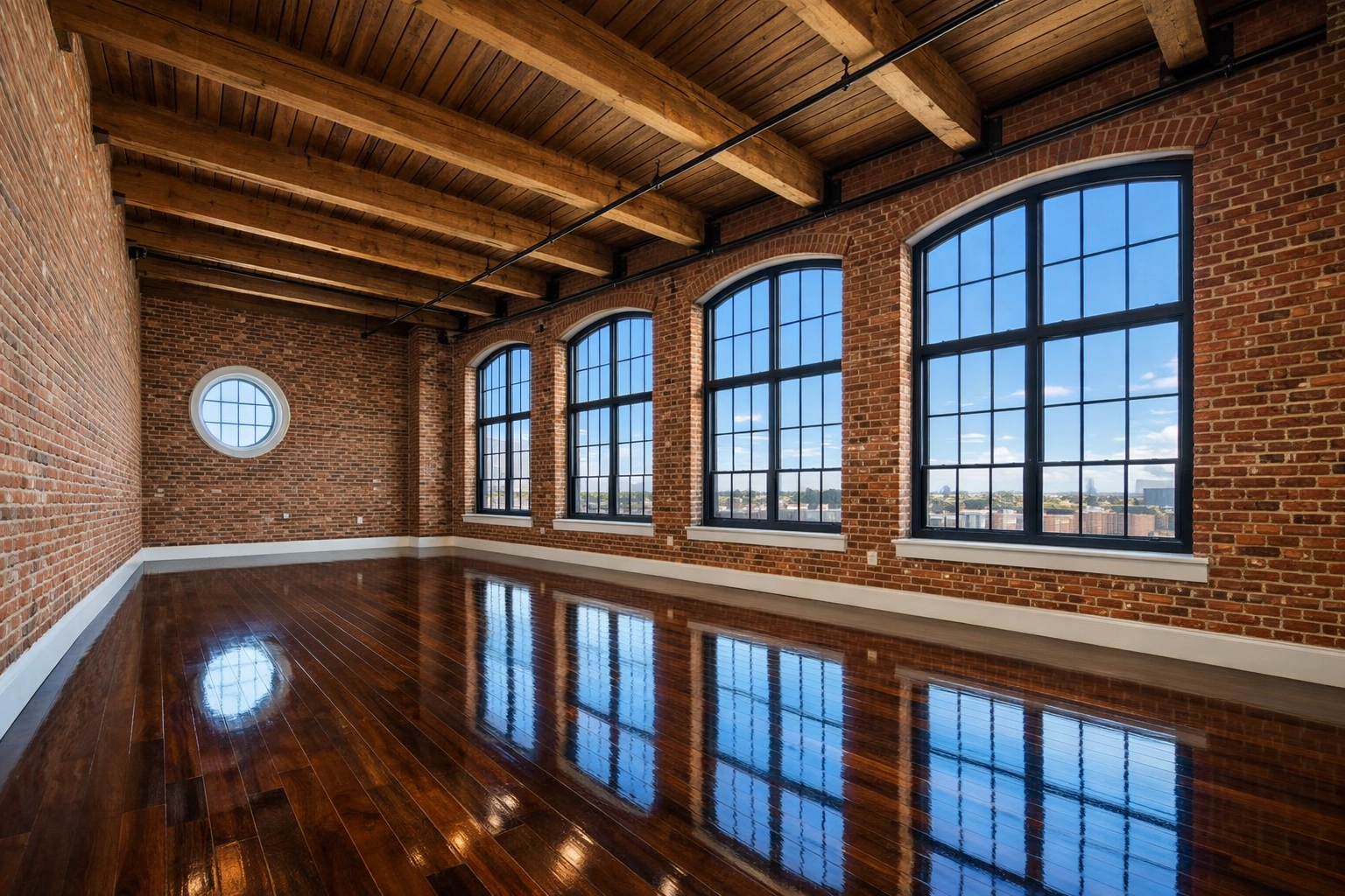 Clean, empty Lowell mill loft showcasing expert move-in and move-out maid services Lowell.