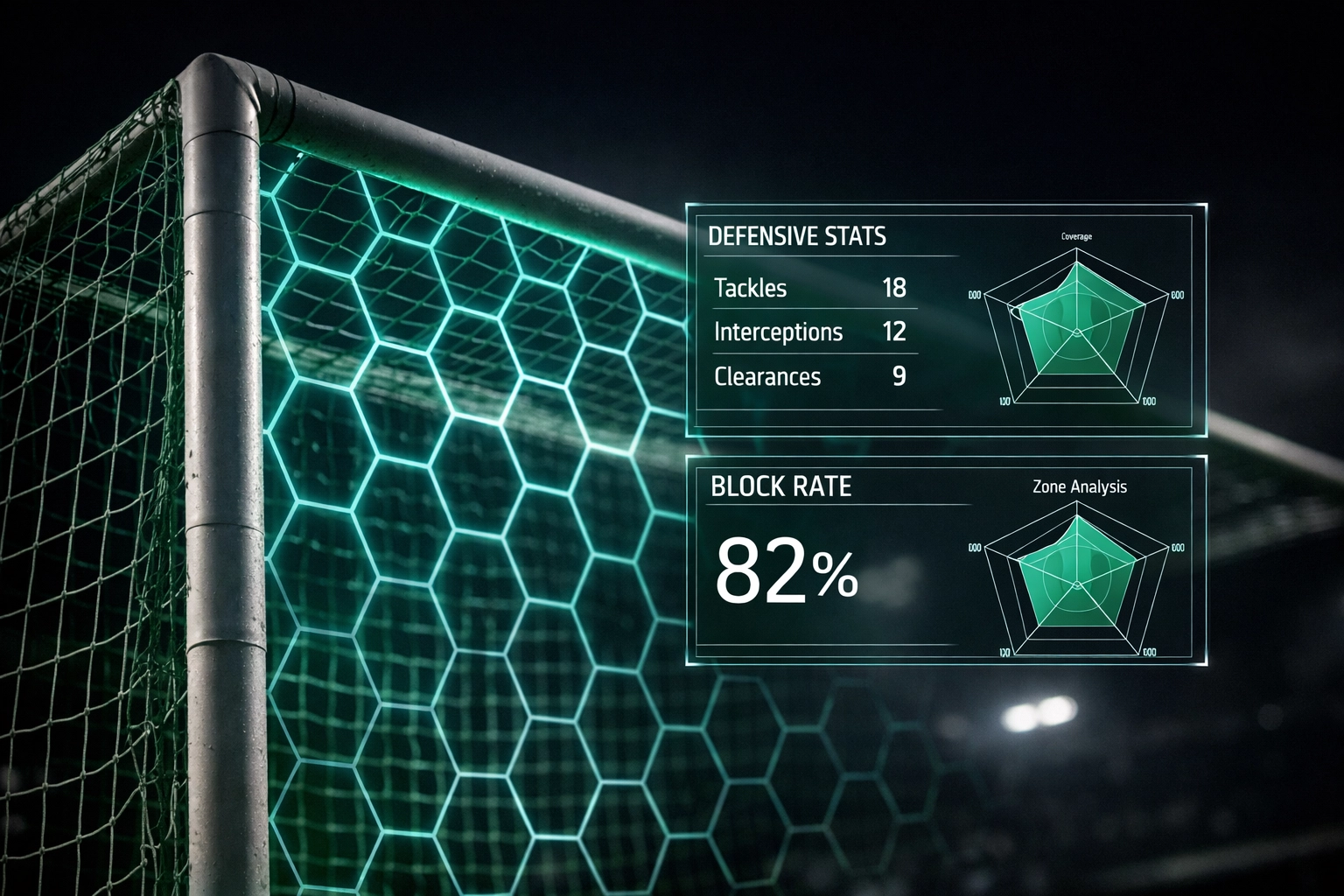 Defensive football stats overlay on a goal showing xGA and data-driven insights for value betting.