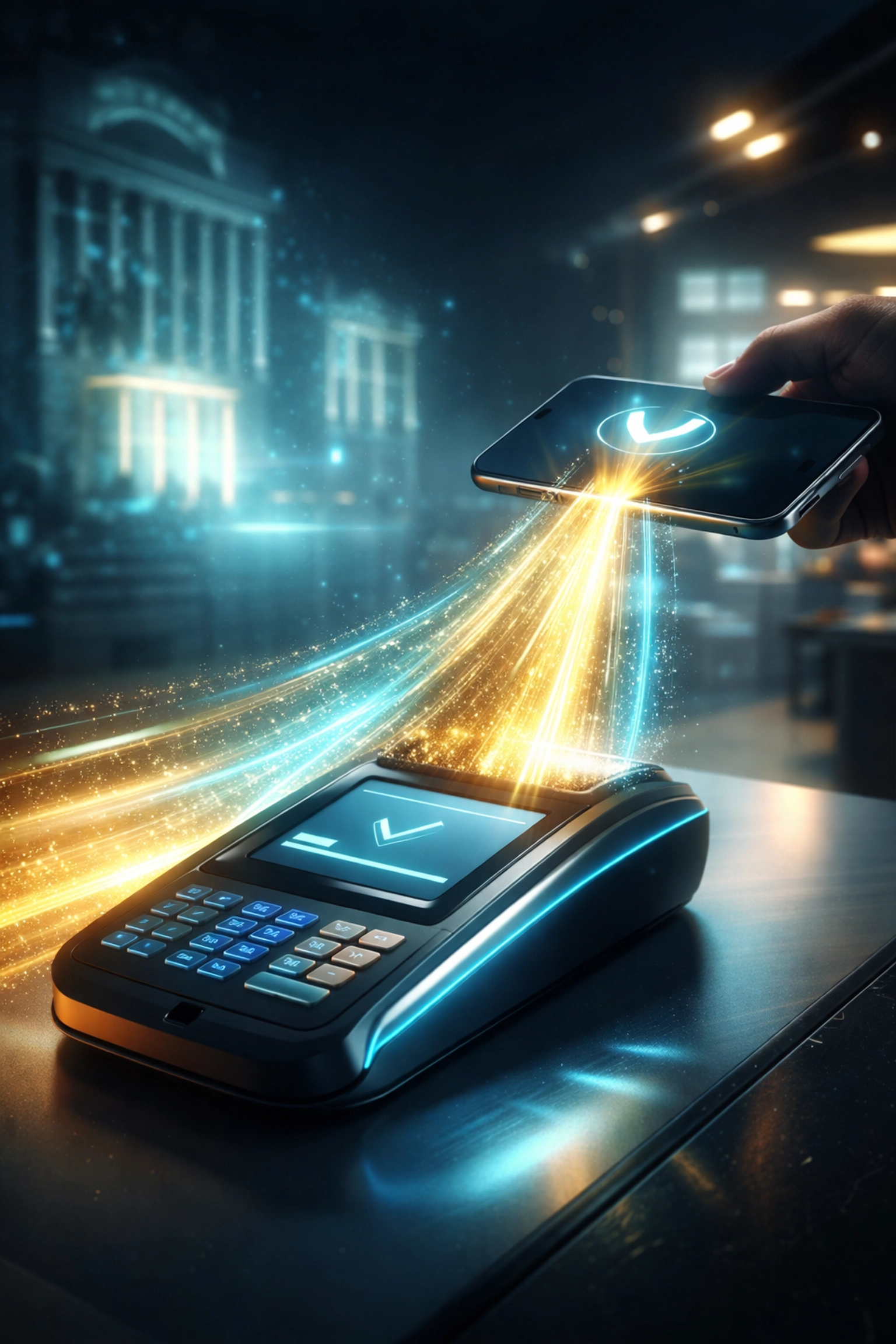 Instant crypto payment settlement flowing directly from smartphone to merchant POS terminal