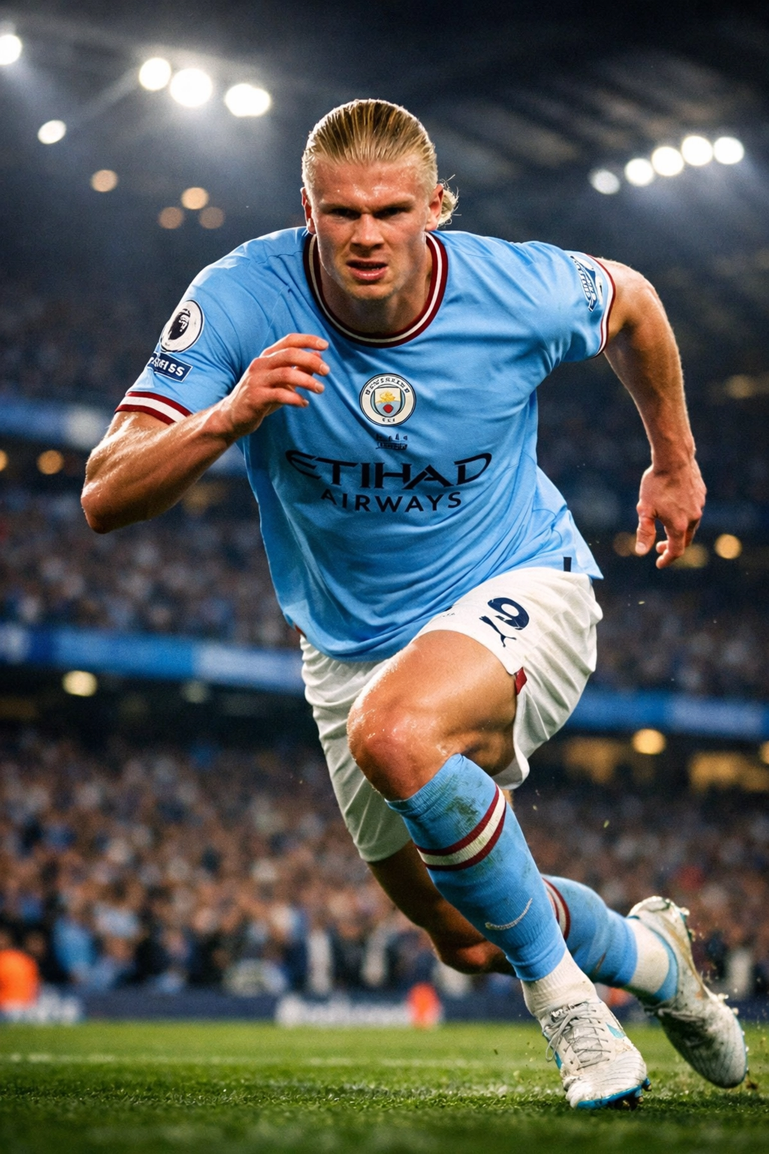 Erling Haaland im Sprint für Manchester City während eines Premier League Spiels