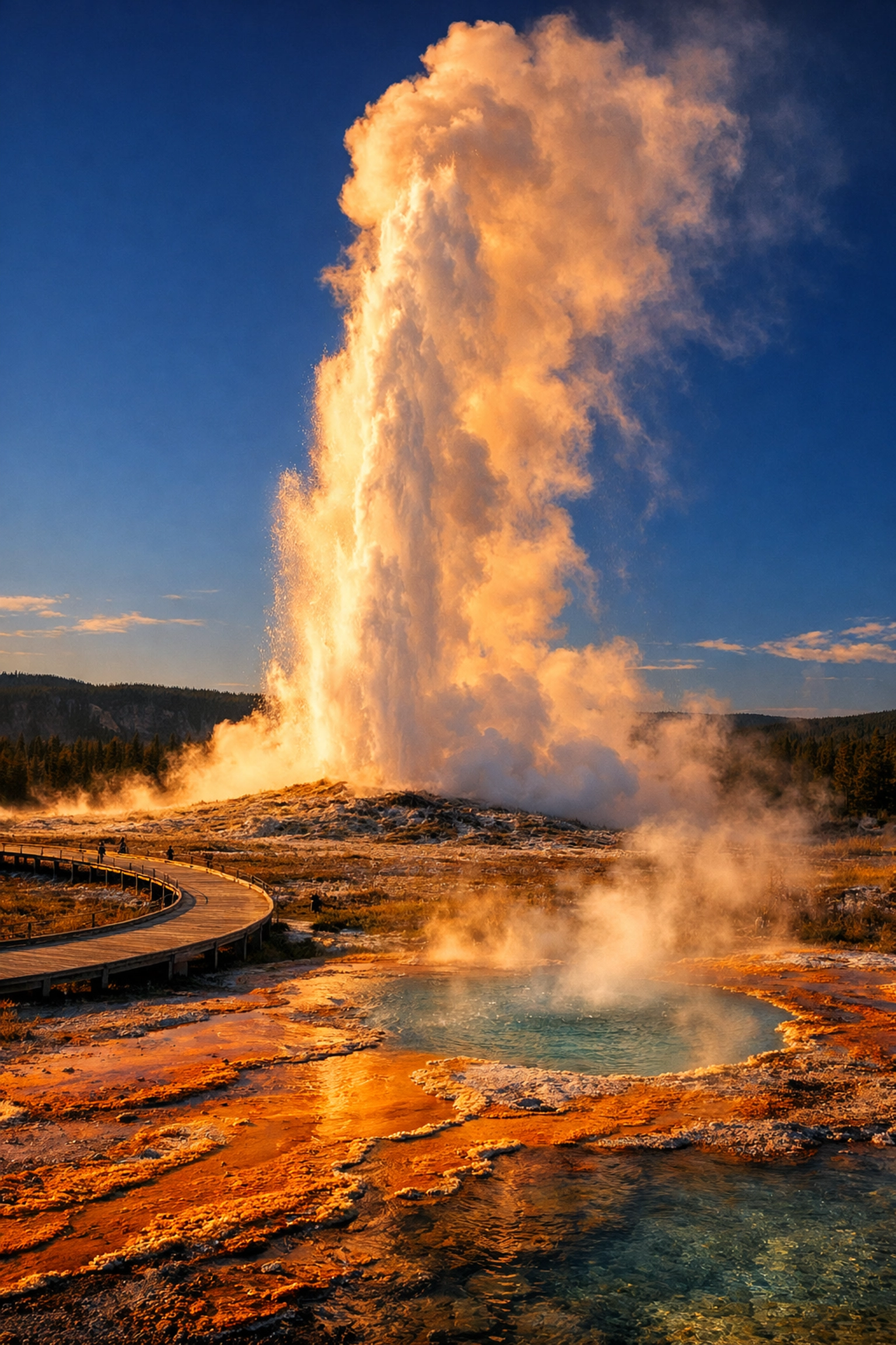 Old Faithful geyser erupting at Yellowstone National Park for student educational trips