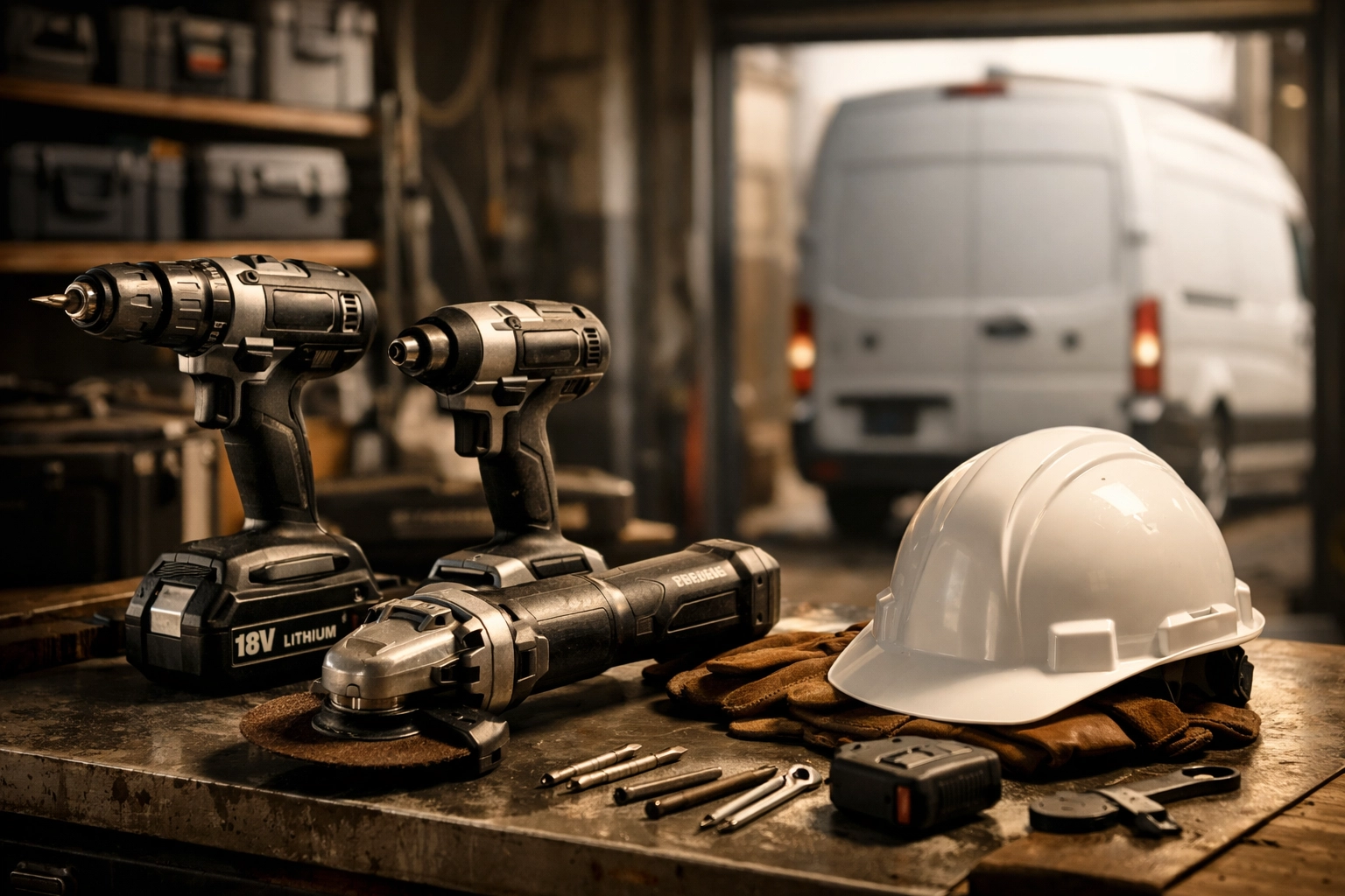 Professional tools and a service van illustrating the physical assets and equipment costs of a trade business.