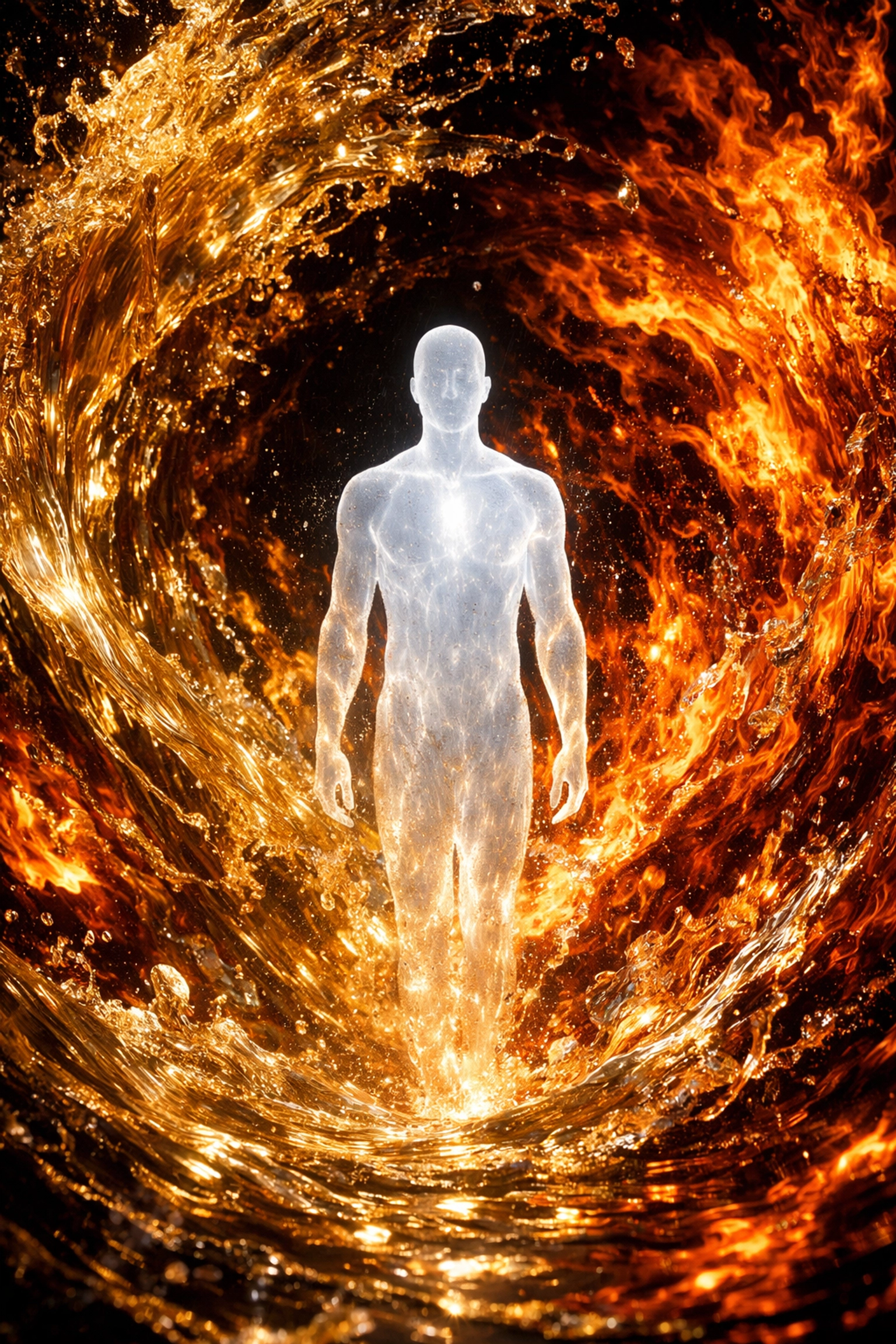 Calm figure standing in fire, symbolizing nervous system regulation and the capacity to feel intense emotions.