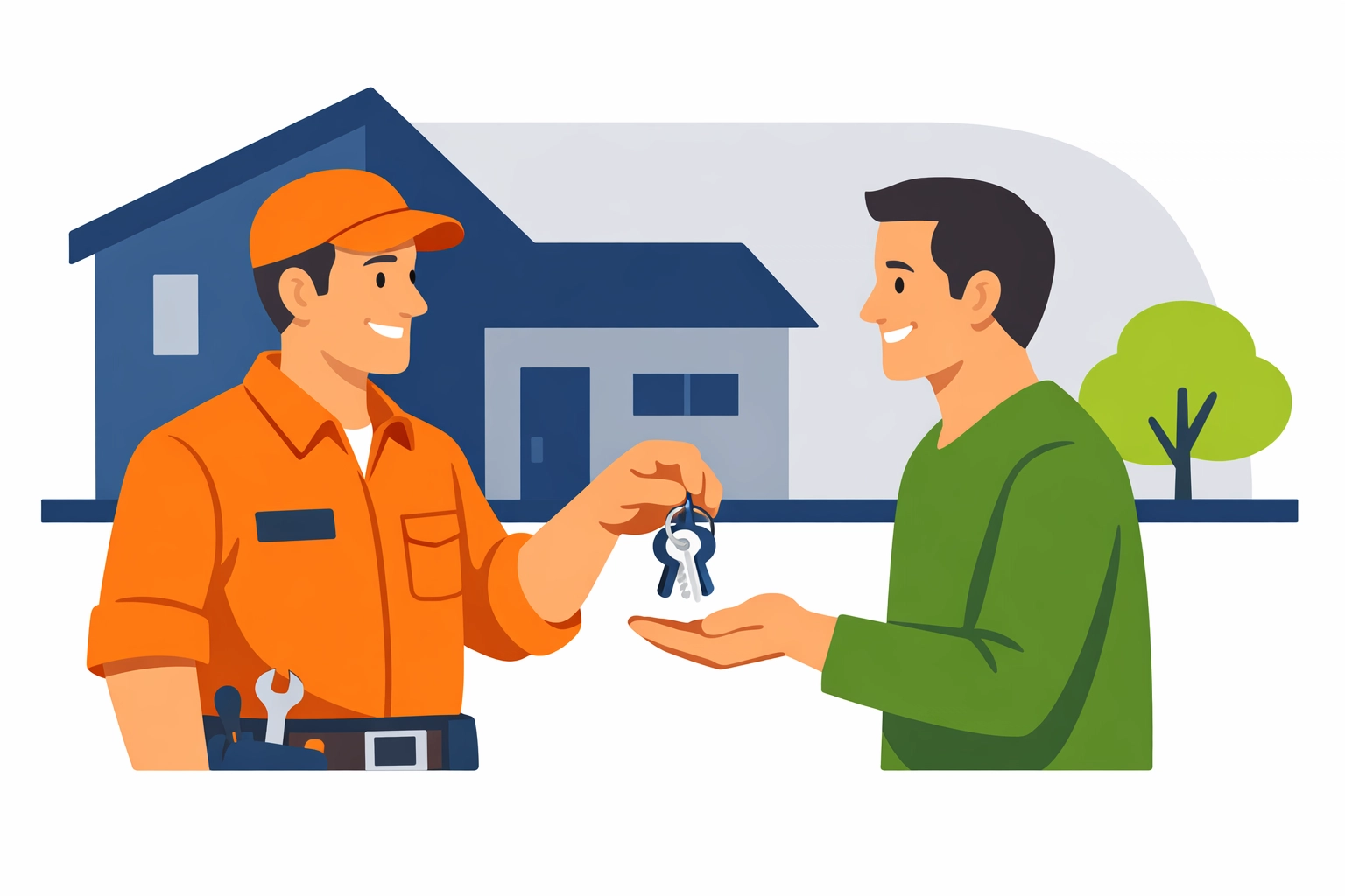 A local Bristol locksmith handing keys to a happy homeowner, illustrating trust and community service.