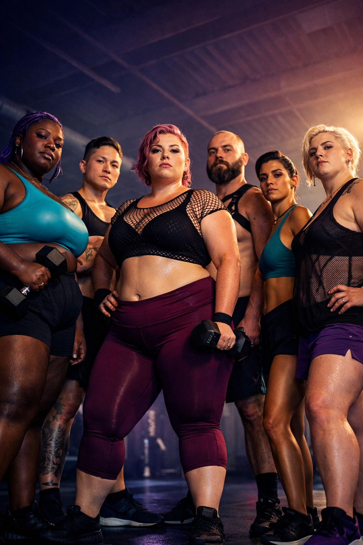 Diverse LGBTQ+ individuals confidently claiming their space in modern gym community