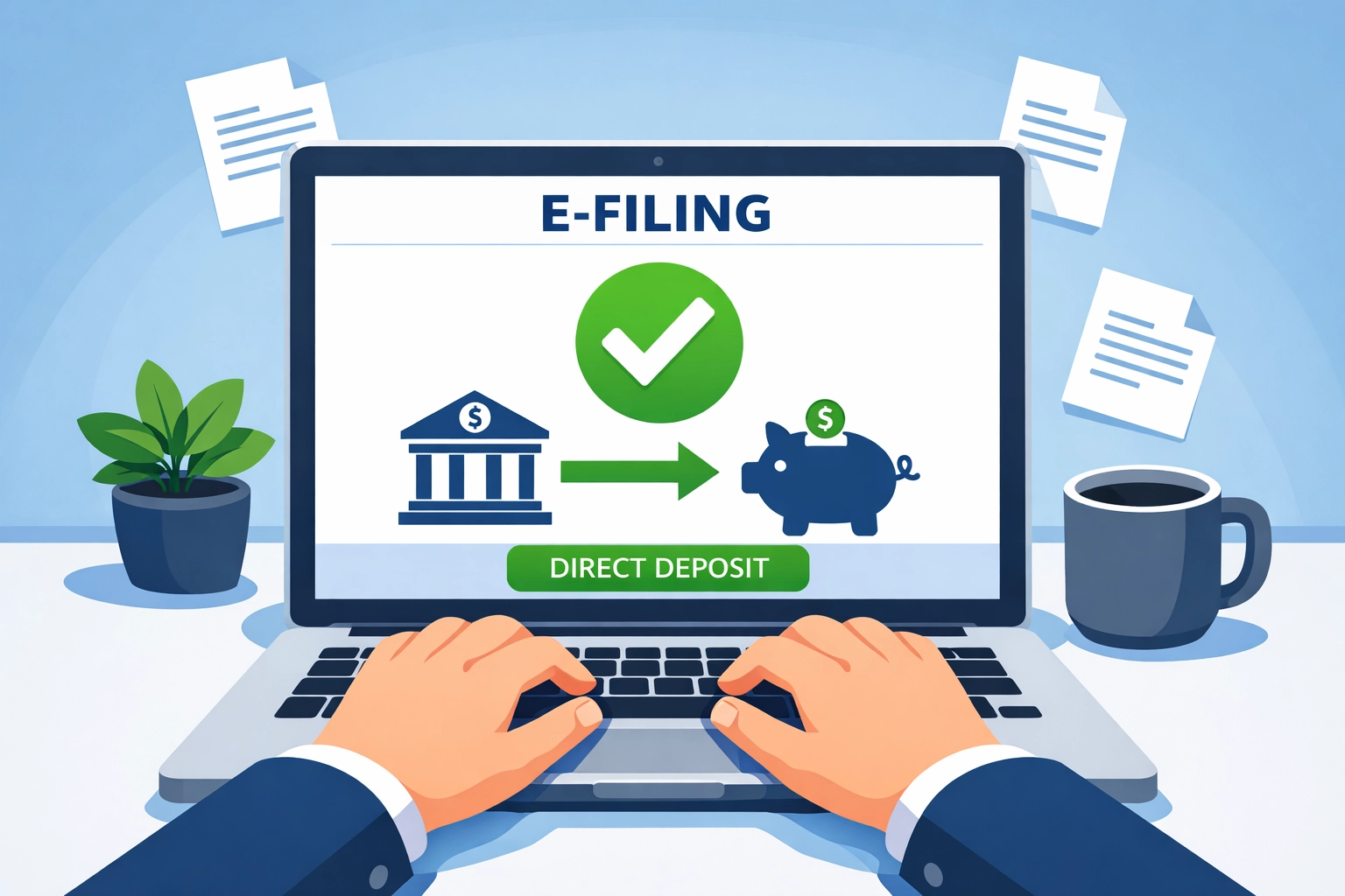 Electronic tax filing with direct deposit setup for faster IRS refund processing