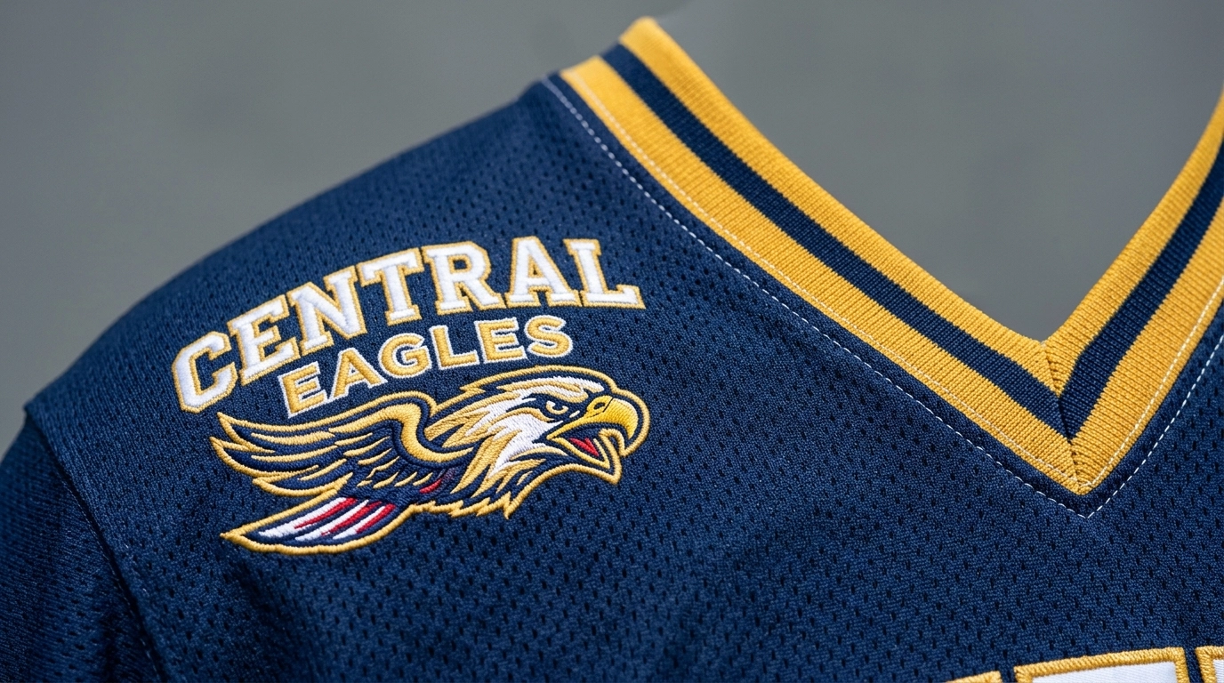 How to Integrate Custom Team Apparel With Your School’s Entire Visual Brand 3 Macro shot of premium athletic fabric and custom embroidery