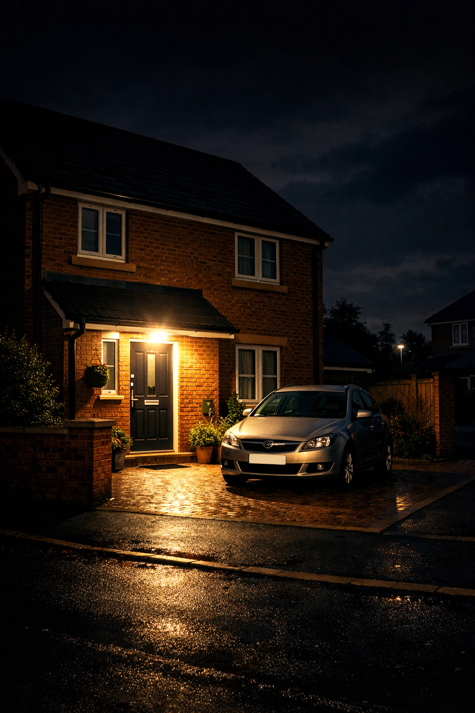Smart security lighting illuminating a Melksham home driveway at night for maximum protection.