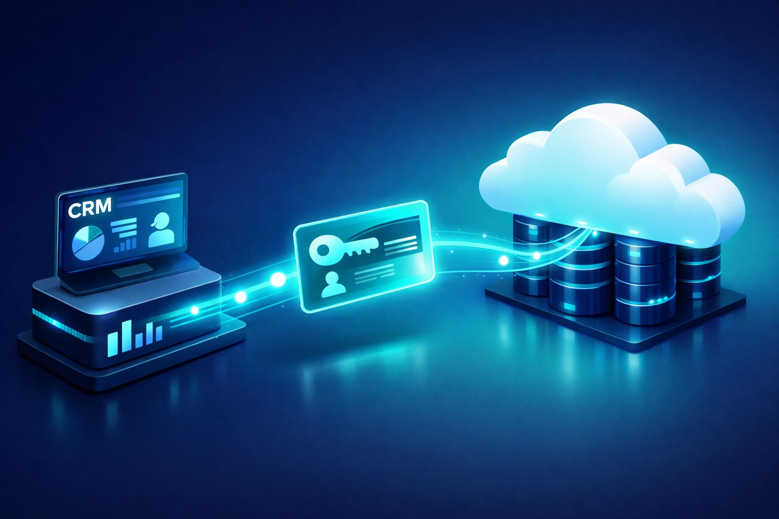 Digital illustration showing stolen cloud credentials moving through a business network