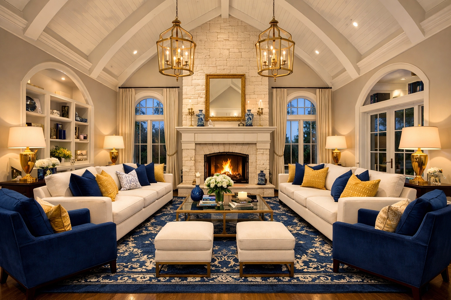 A grand, perfectly staged Dover living room following a deep residential cleaning Massachusetts session by the Ninjas.