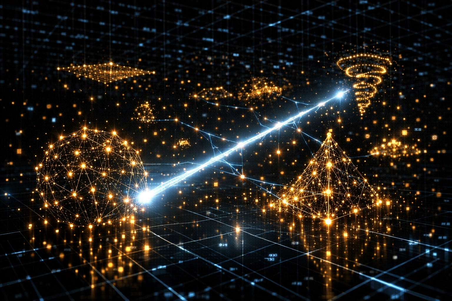 Abstrakte Darstellung einer Vektordatenbank zur effizienten Strukturierung von Firmenwissen in KI-Systemen.
