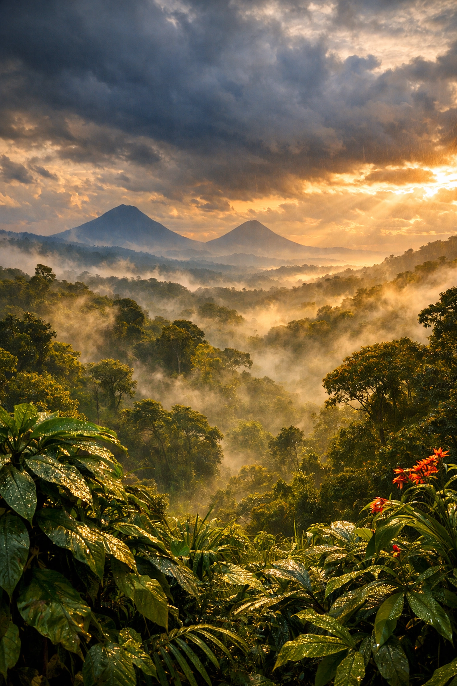 Best time to visit Uganda for gorilla trekking - Bwindi Impenetrable Forest in September with mist and sunlight breaking through the canopy