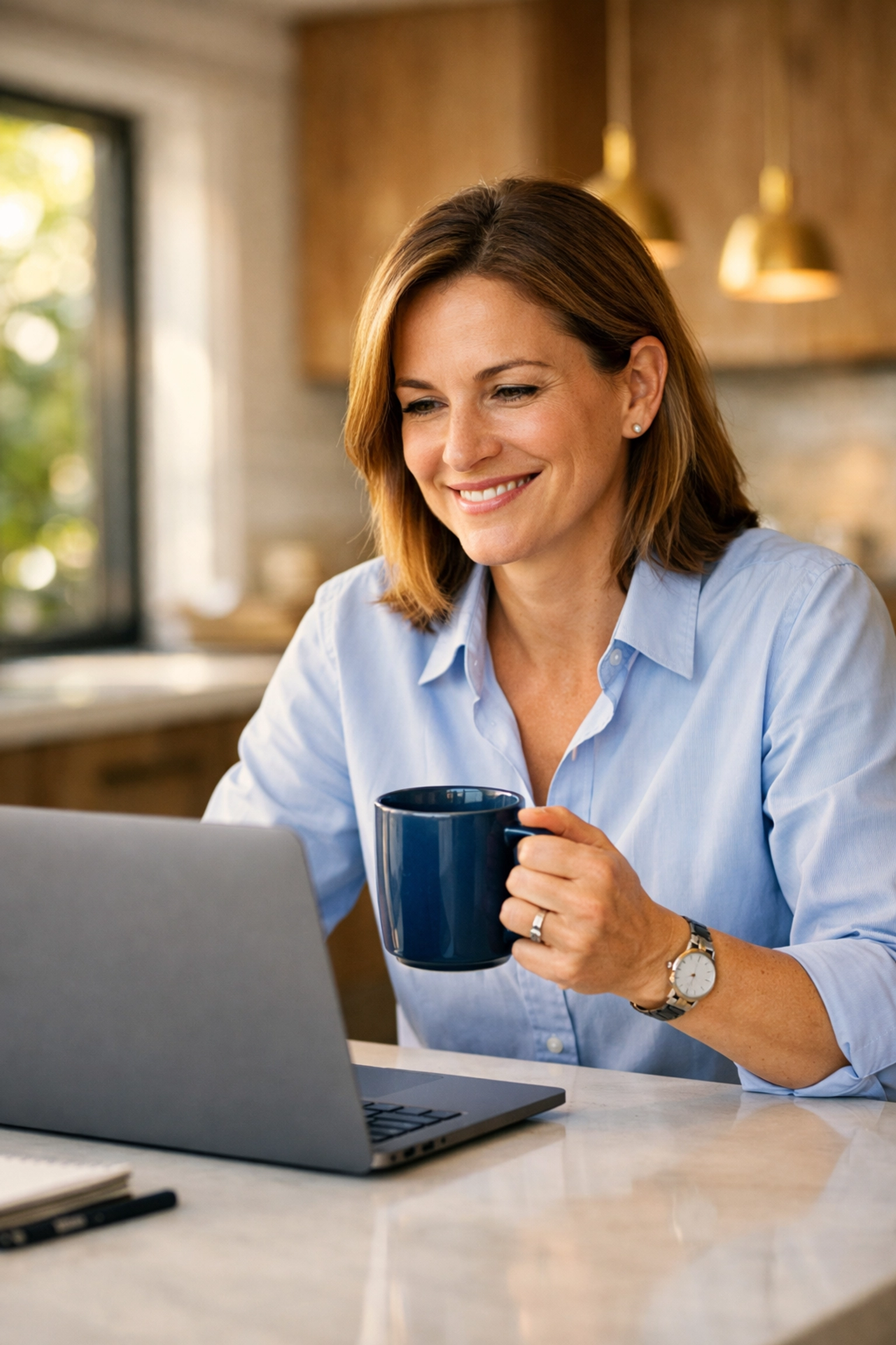 Smiling person looking at a laptop after receiving same-day funding for payday loans in Alberta.