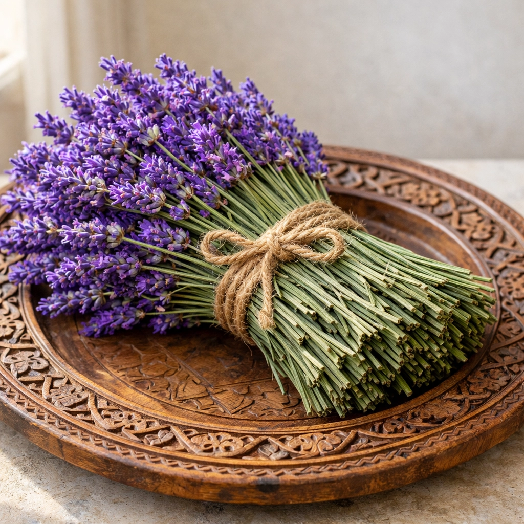 باقة من الخزامى المغربية الأصلية على طبق خشبي من Moroccan Goods Shop