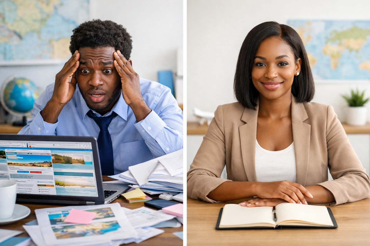 Comparison of disorganized versus organized travel agent evening workflow