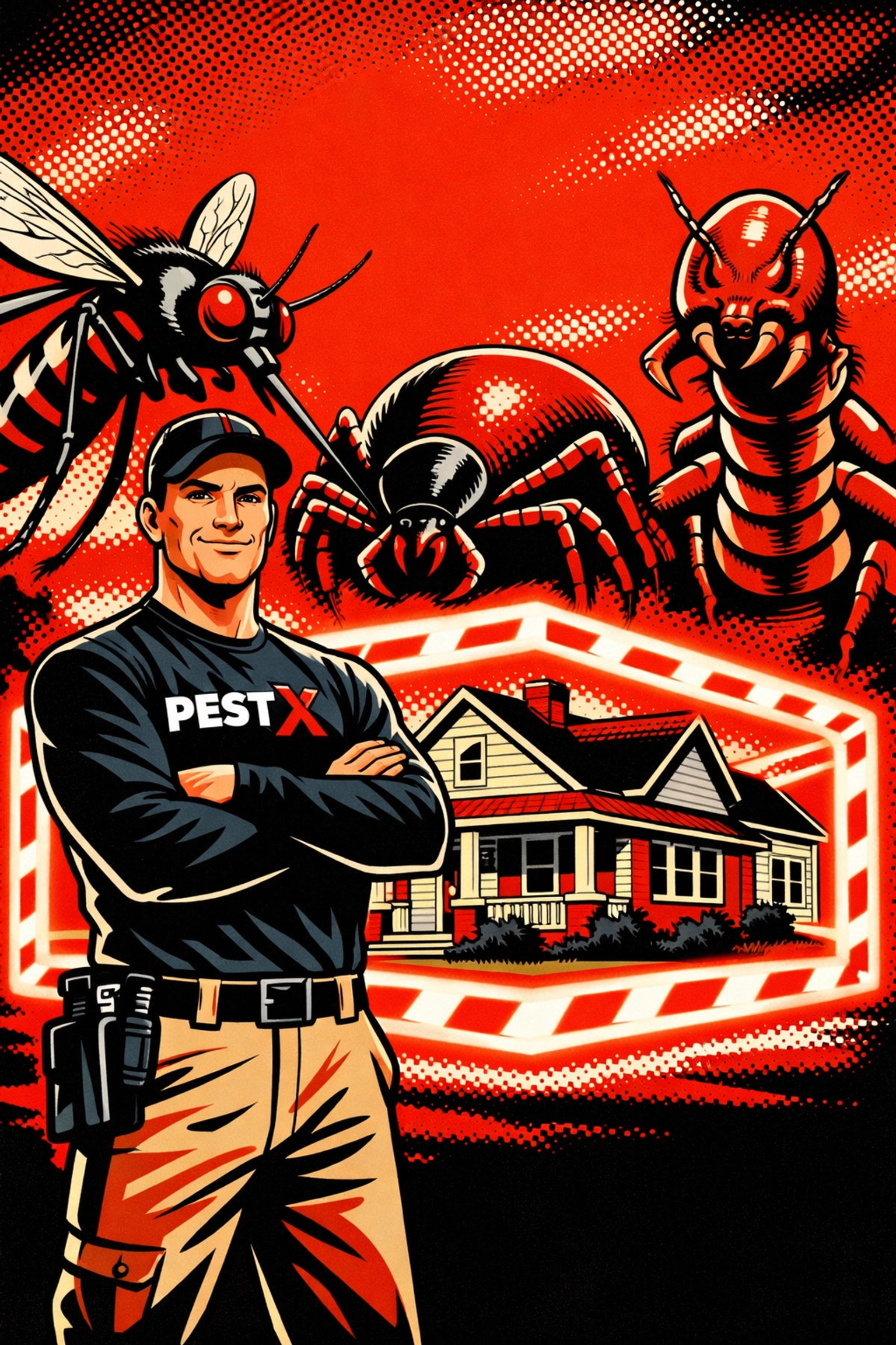 Alabama home protected from mosquitoes, ticks, and termites by a 3x3 barrier and a Pest X technician.