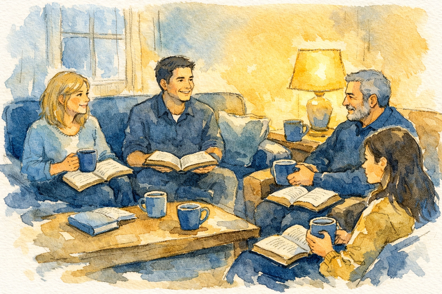 Small group Bible study gathering in home for deeper church community connections