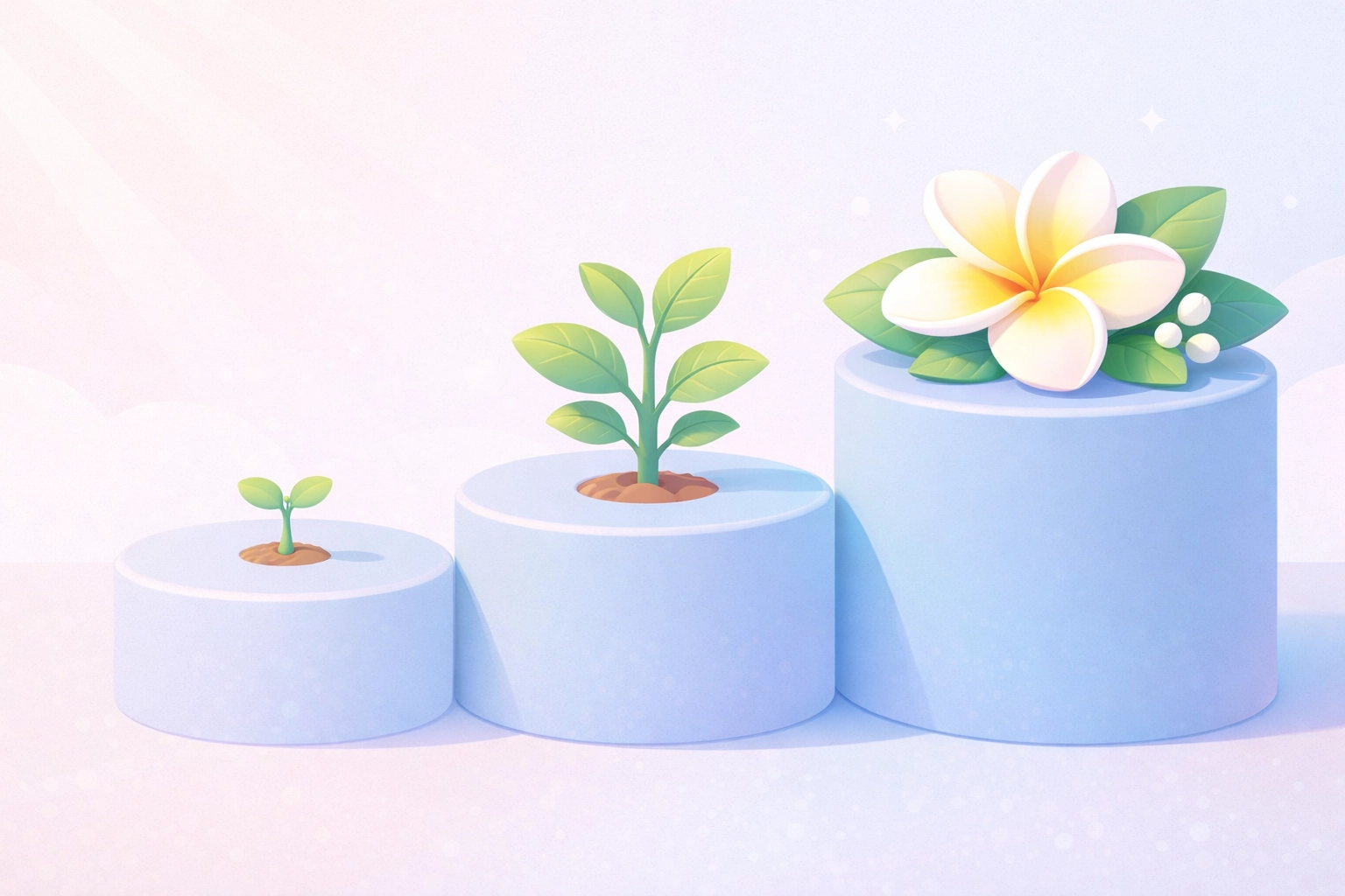 Ilustrasi pertumbuhan tanaman dari tunas hingga mekar sebagai simbol progres nyata dalam terapi.