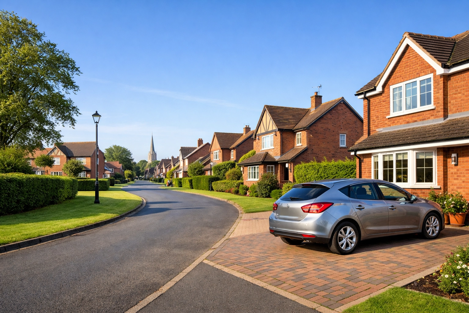 A peaceful residential street in Evesham representing the safe local community protected by i-Spy CCTV.