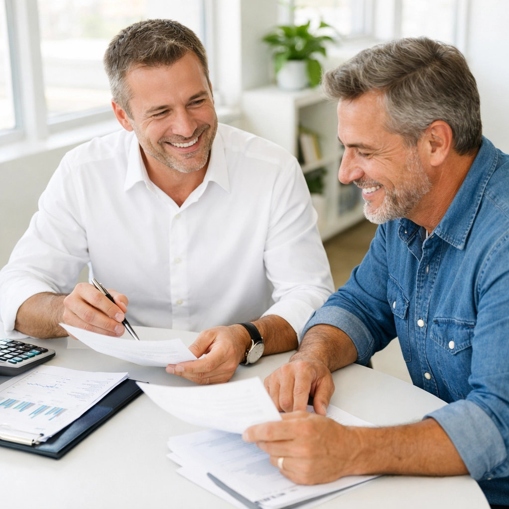 Bookkeeper meeting with small business owner to prepare tax-ready financial records Bookkeeper meeting with small business owner to prepare tax-ready financial records