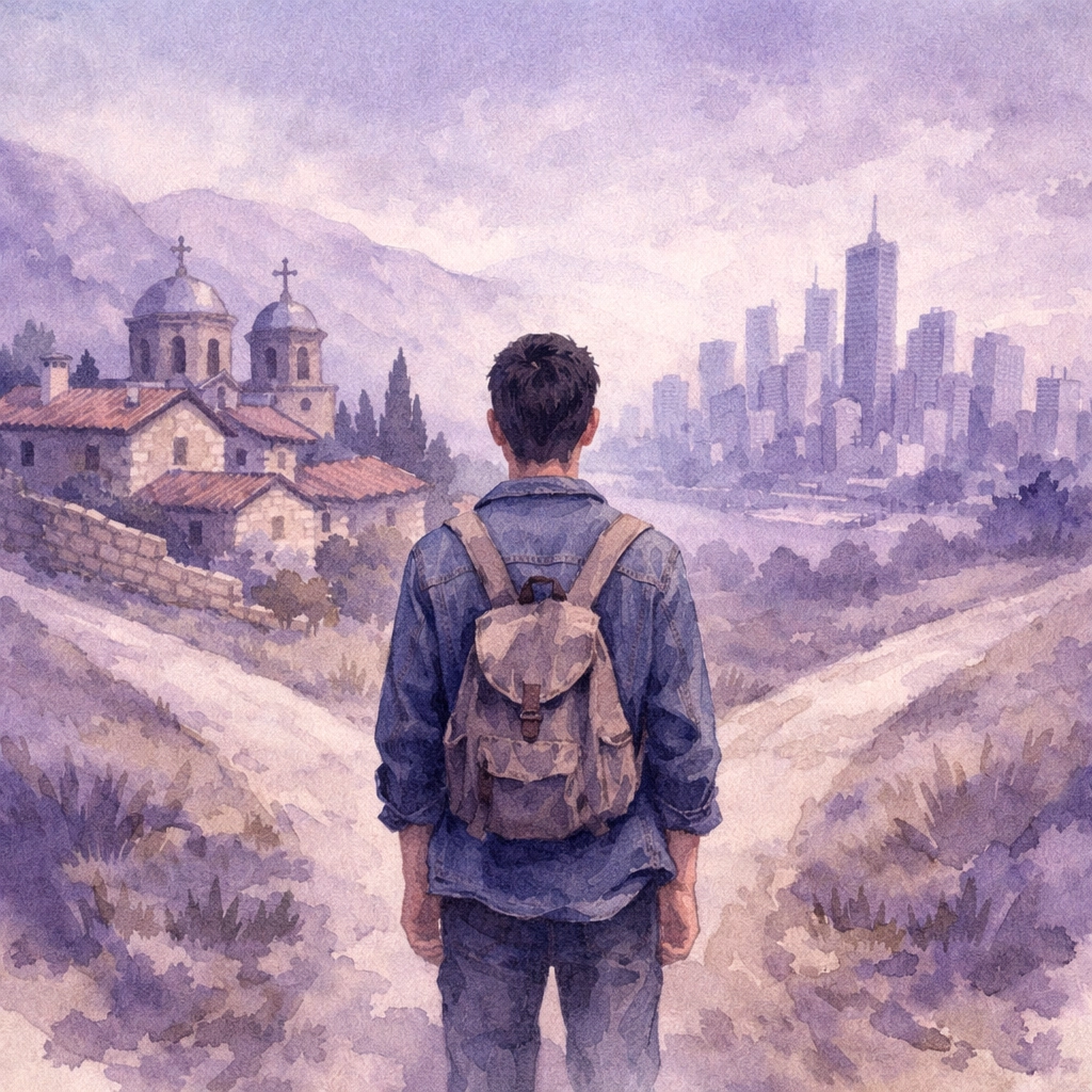 Queer youth between rural village and city representing Greek-Albanian LGBTQ+ journey