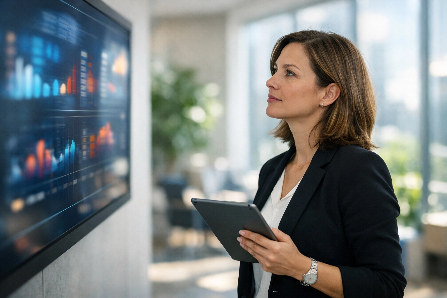 Professional analyzing ServiceNow consulting services data and AI ROI in a modern office