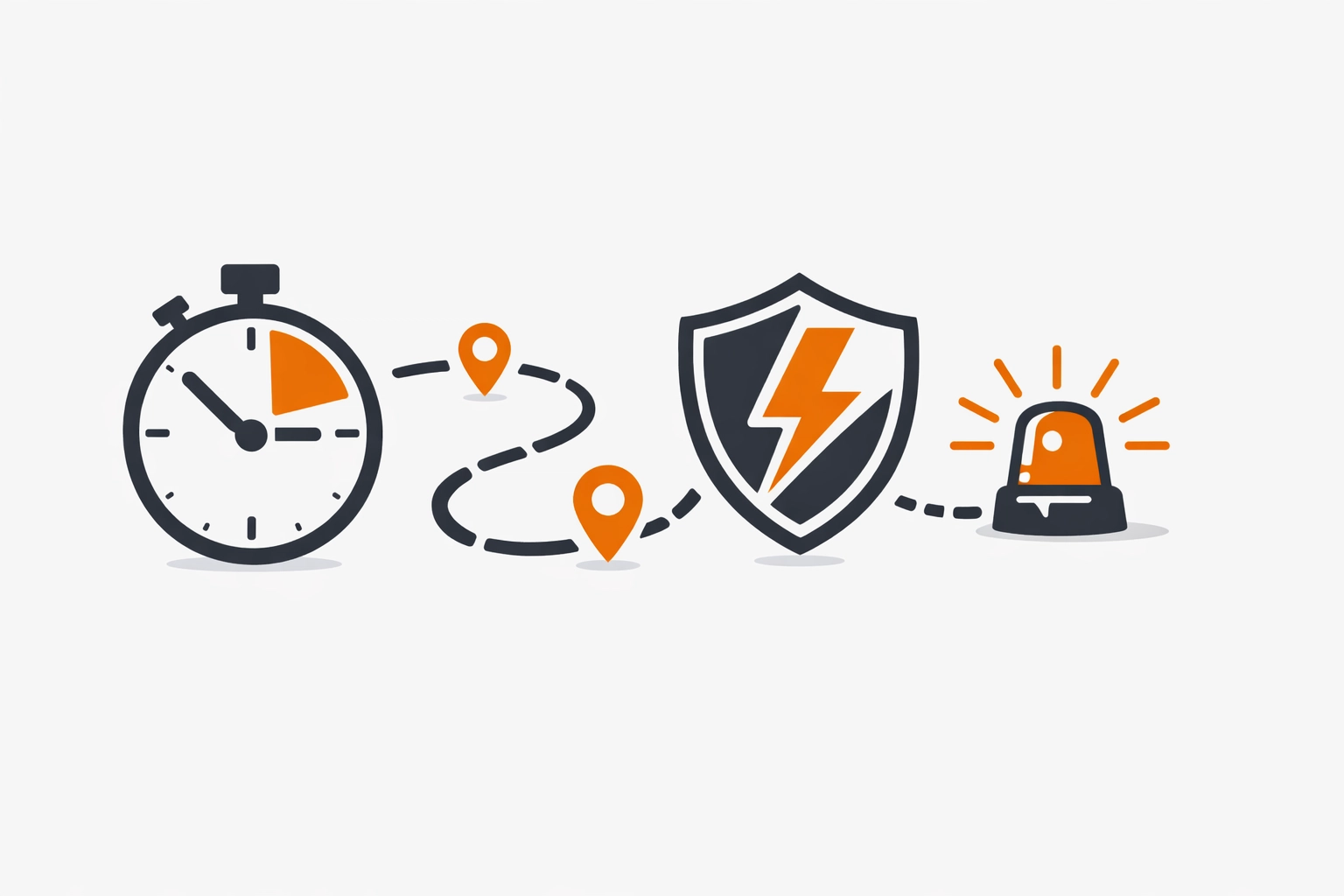 Notdienst-Signal & Reaktionszeit – technisches Schema (Illustration im Elektro-Zentrum CI-Stil)