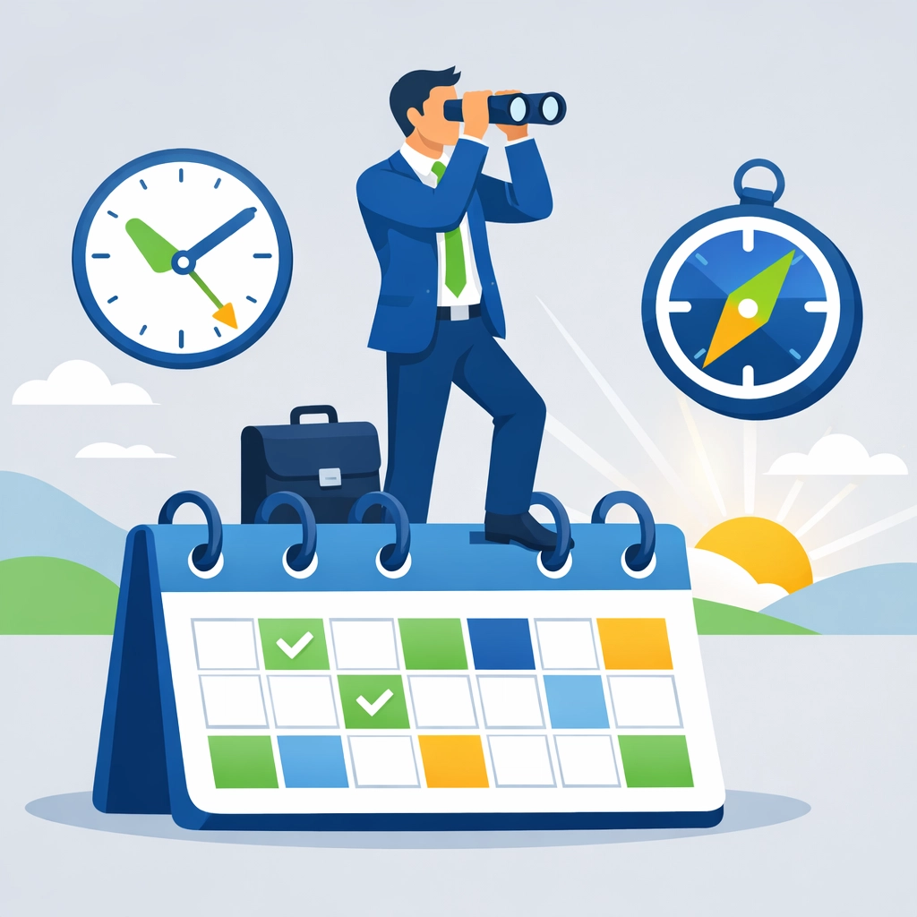 Illustration of a tax professional planning ahead on a calendar to maximize tax refunds for New Haven clients.