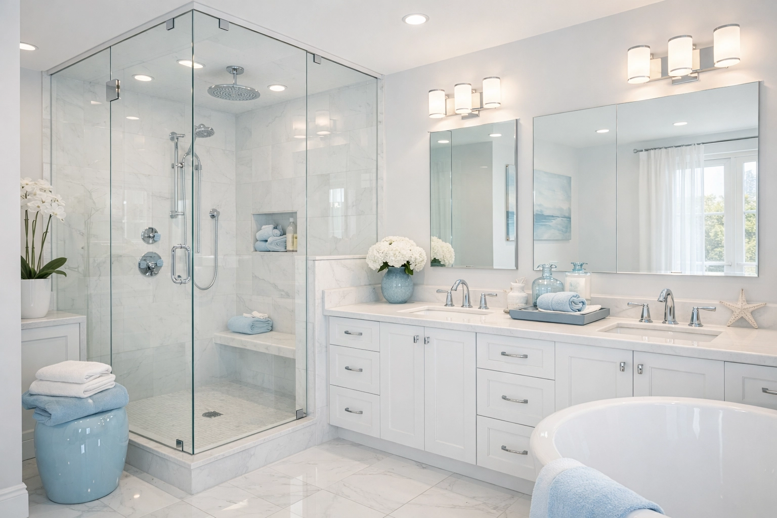 Gleaming spa-like bathroom with streak-free surfaces prepared for a Stow MA home showing.