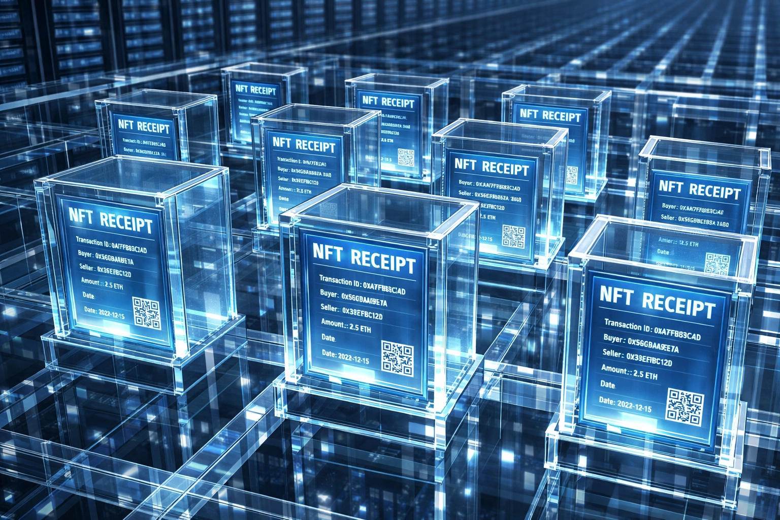 NFT receipt tokens organized in blockchain structure for permanent tax documentation