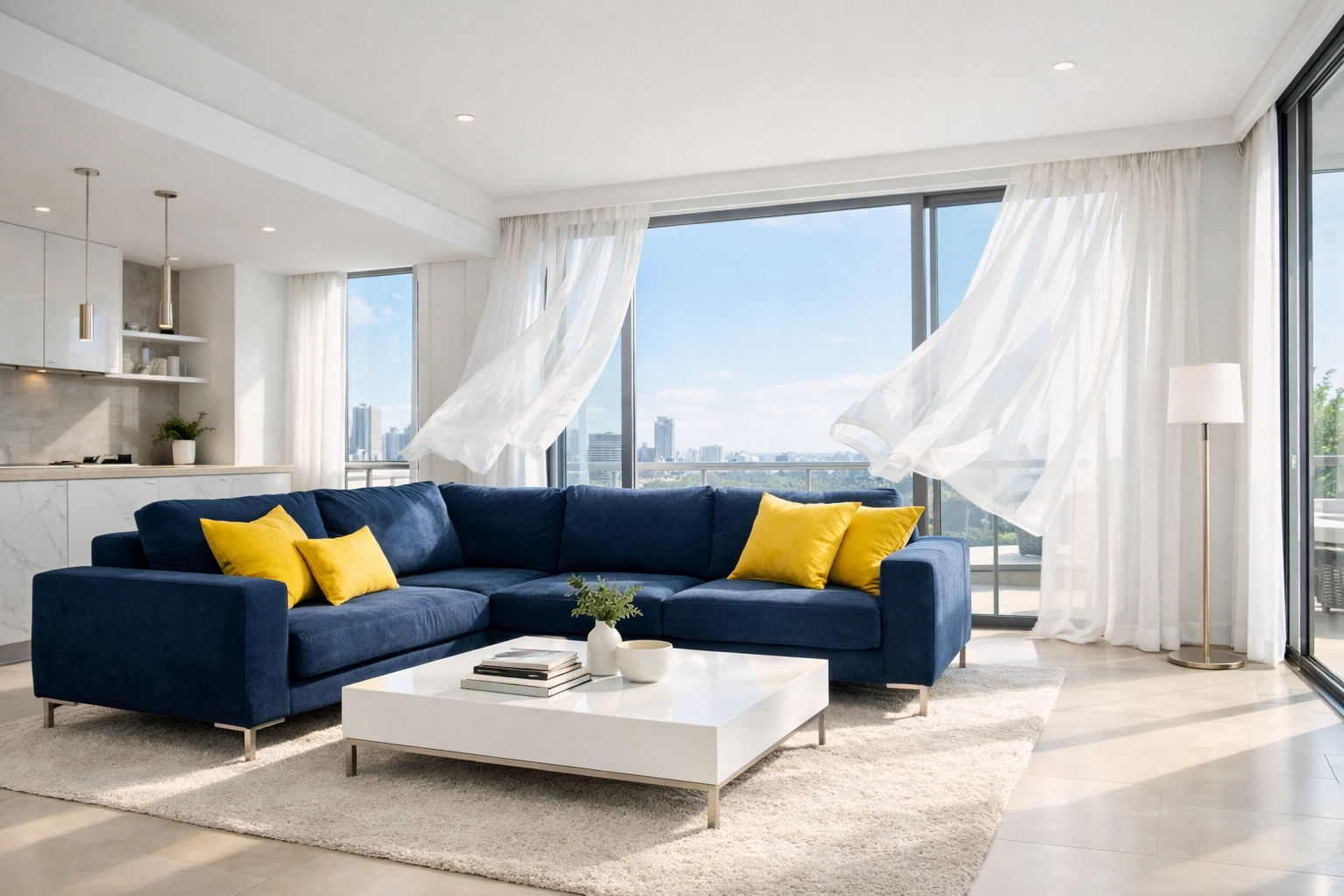 Sunlit, clean living room showcasing professional apartment cleaning services Leominster MA for fresh indoor air.
