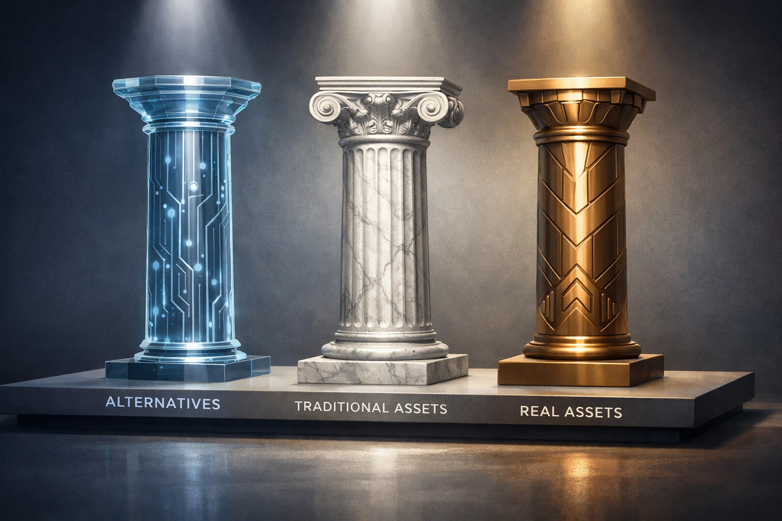 Three pillars of institutional portfolio diversification balancing traditional and alternative assets