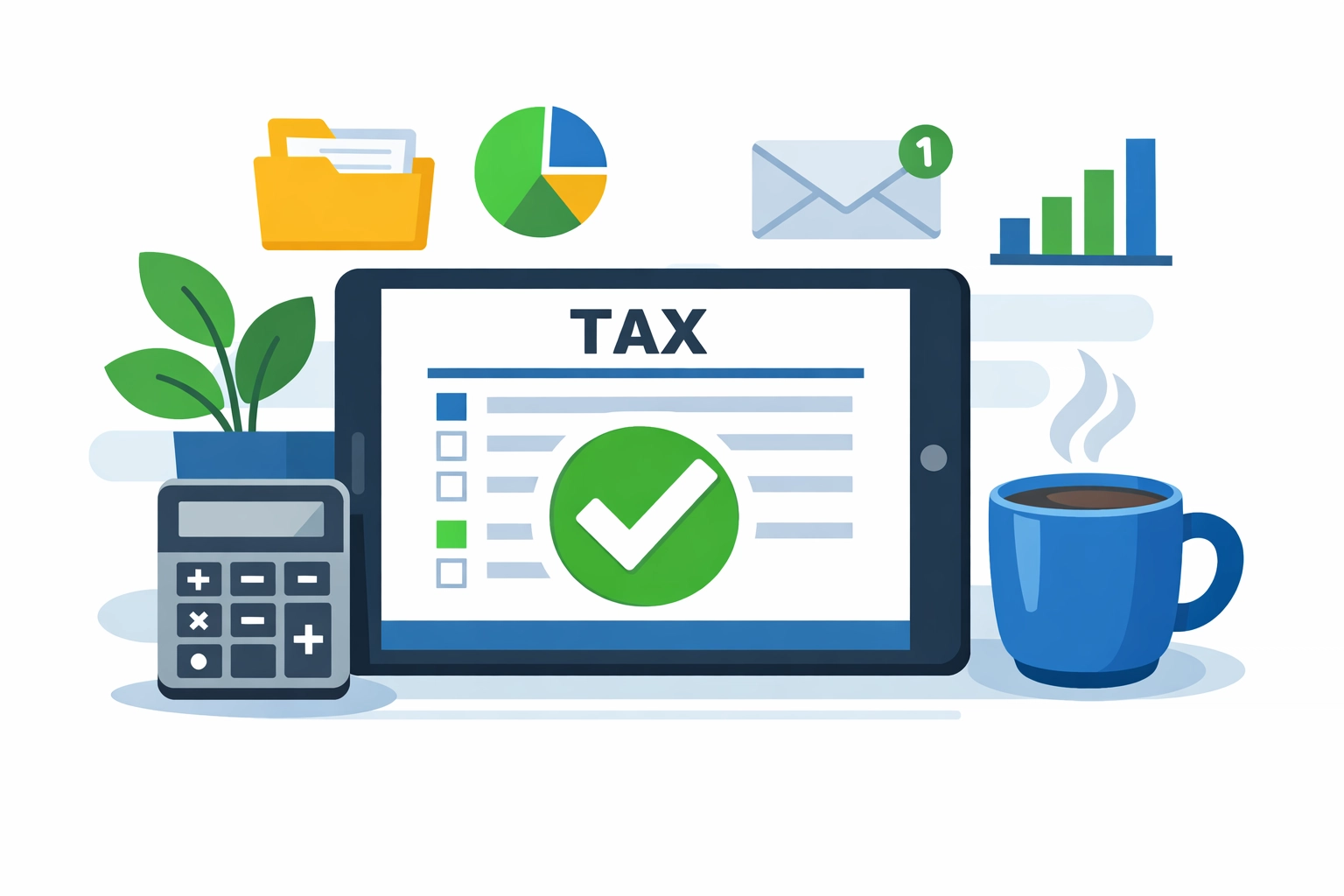Digital tablet showing a successfully filed tax return form with a green checkmark for tip income reporting.