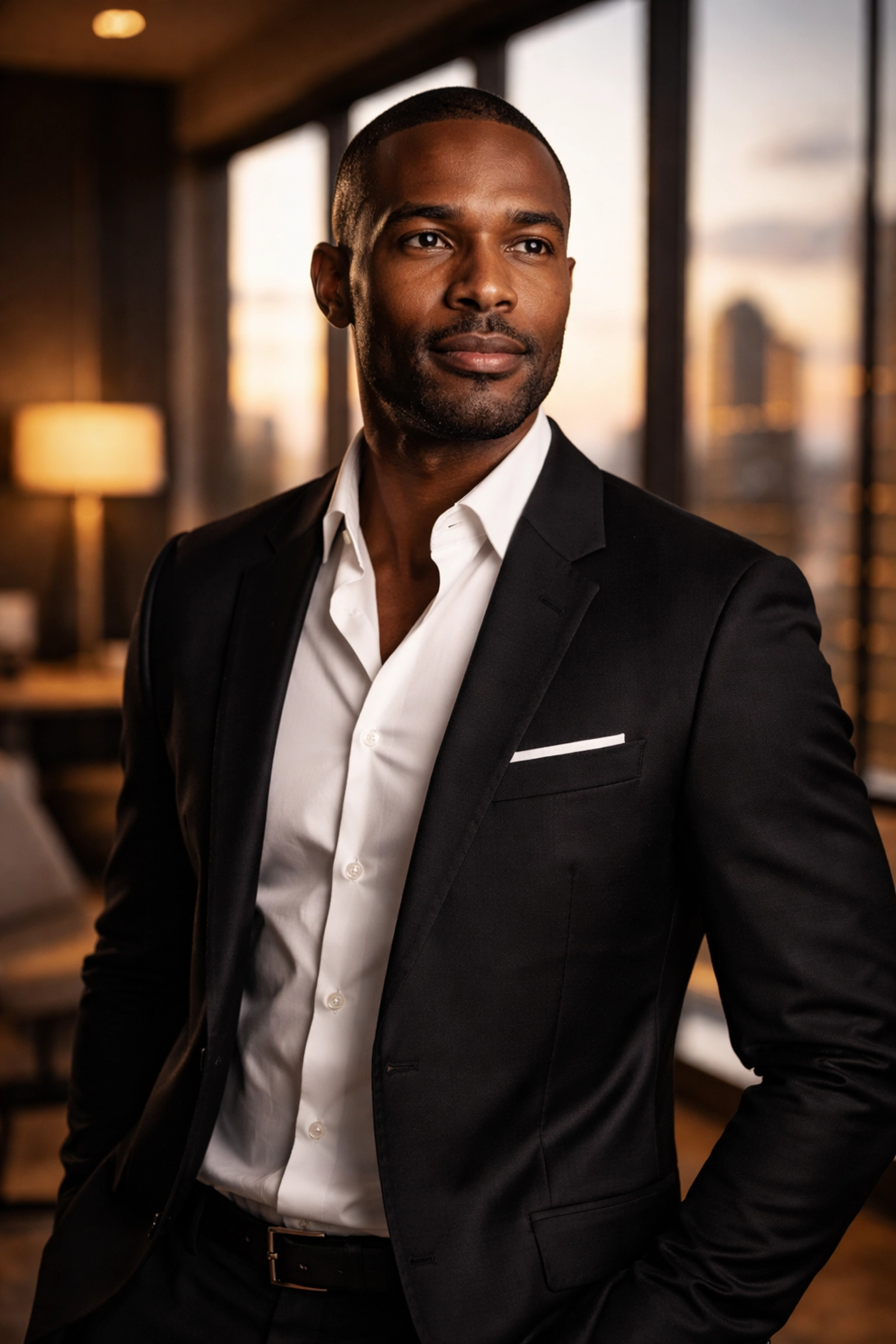 More Than Just a Shop: The Future of The Black Wall Streets is Here Confident Black entrepreneur standing in a sleek office, symbolizing leadership in Black-owned business empowerment.