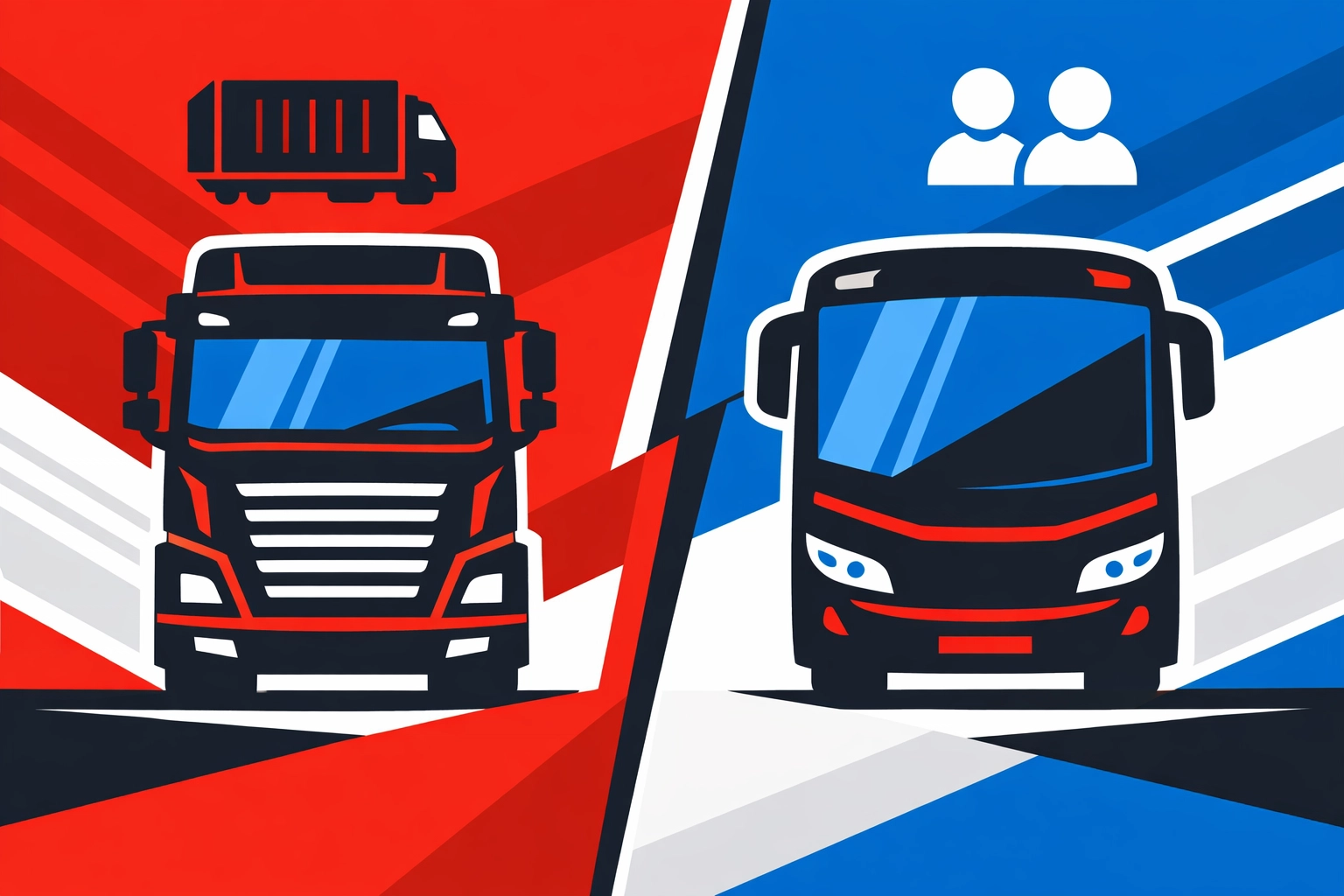 Illustration comparing Road Haulage and Passenger Transport PCV pathways for the Transport Manager CPC Mock Exam.