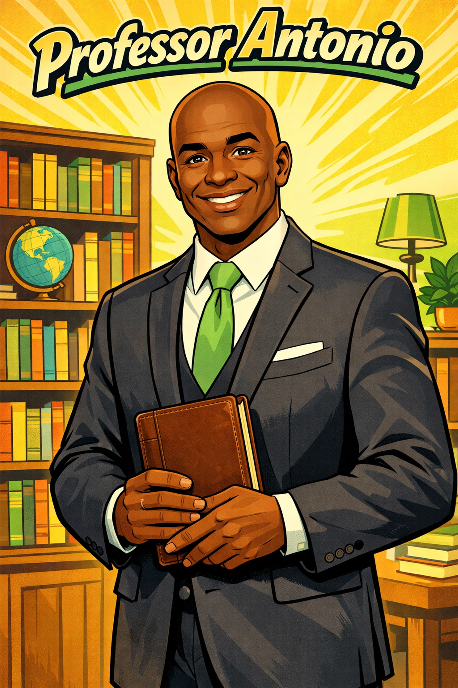 Professor Antonio, a CRC mentor in a suit, representing confidence and articulate speaking for young leaders.