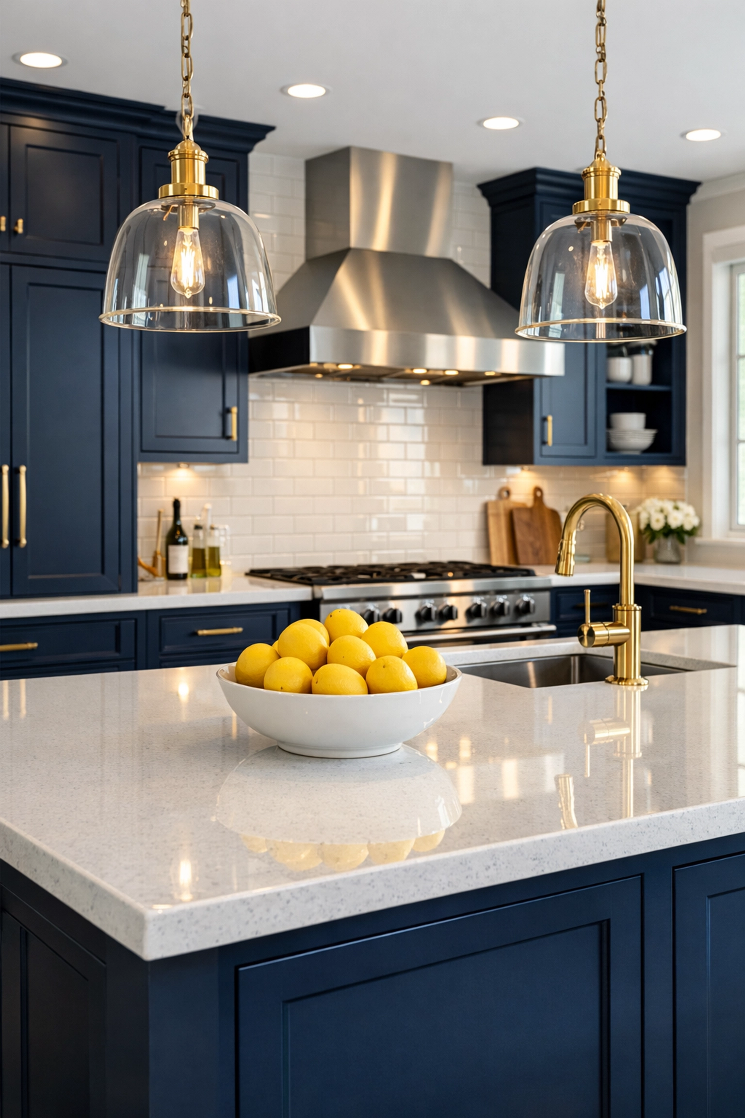 Modern high-end kitchen with spotless surfaces from scheduled bi weekly house cleaning services.