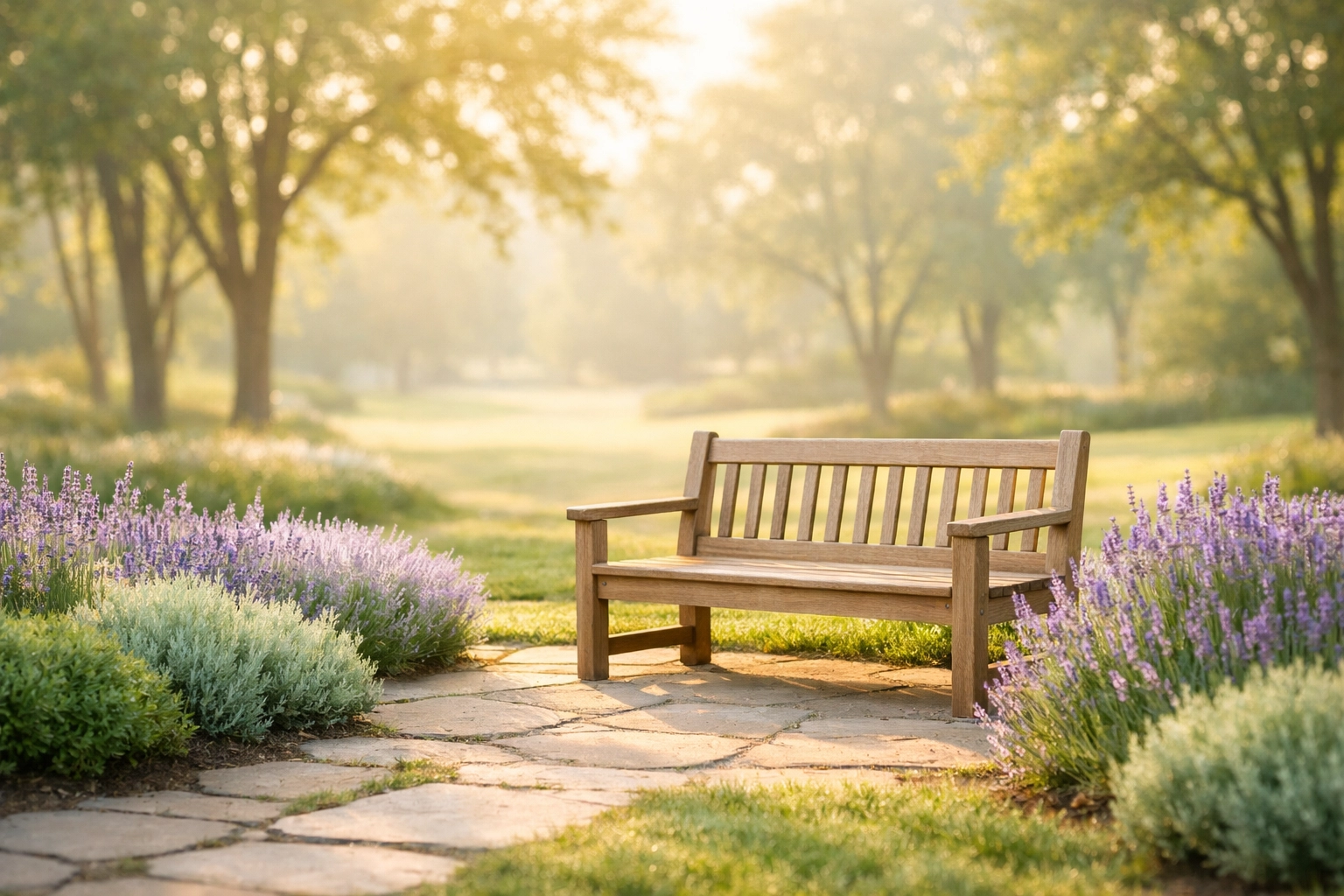 A peaceful outdoor bench illustrating the need for rest and biblical principles on how to be a godly leader.