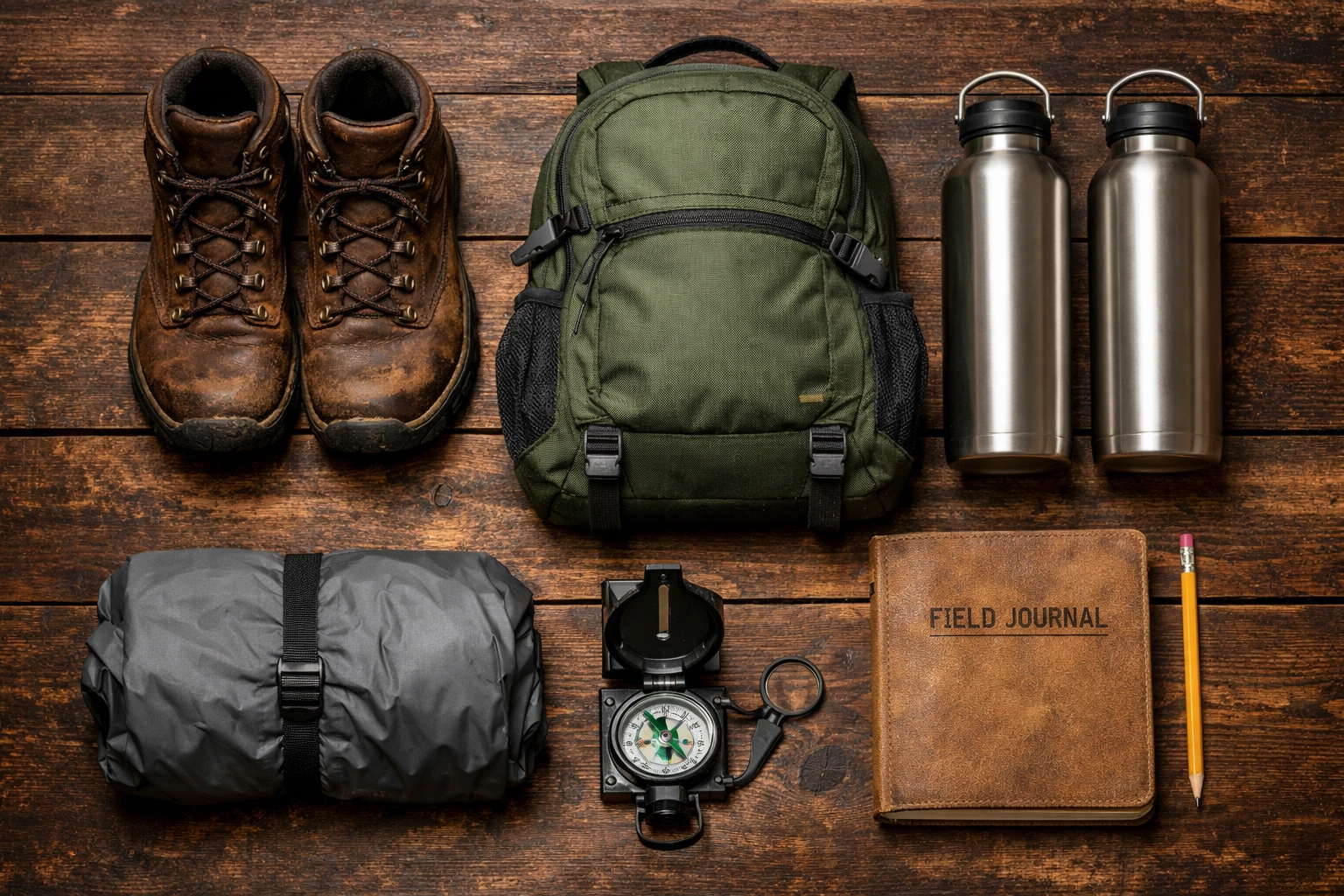 Essential gear like hiking boots and a field journal for a Yellowstone science program for schools.
