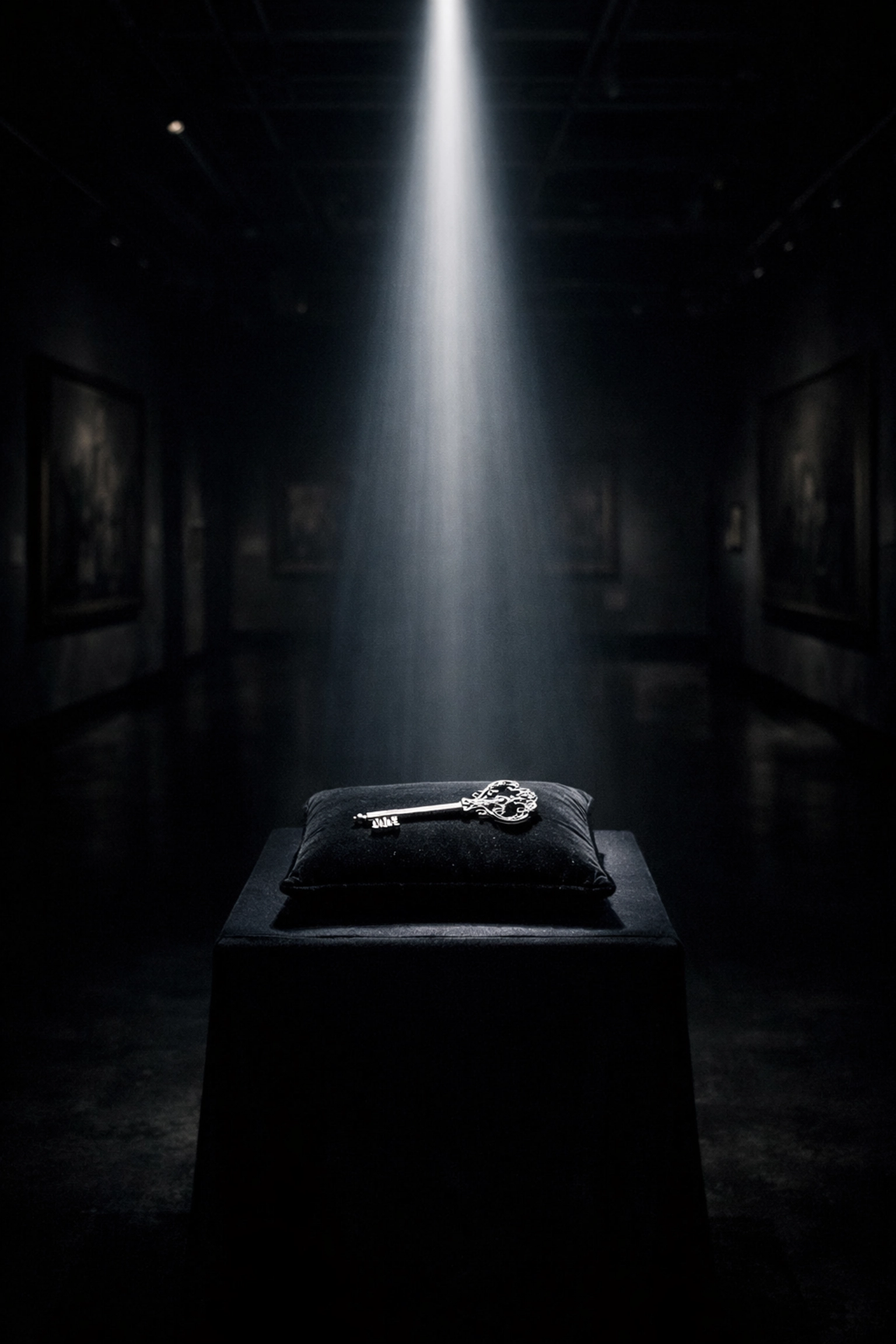 Silver key spotlighted in the dark, symbolizing niche authority and market focus for specialized blog topics.